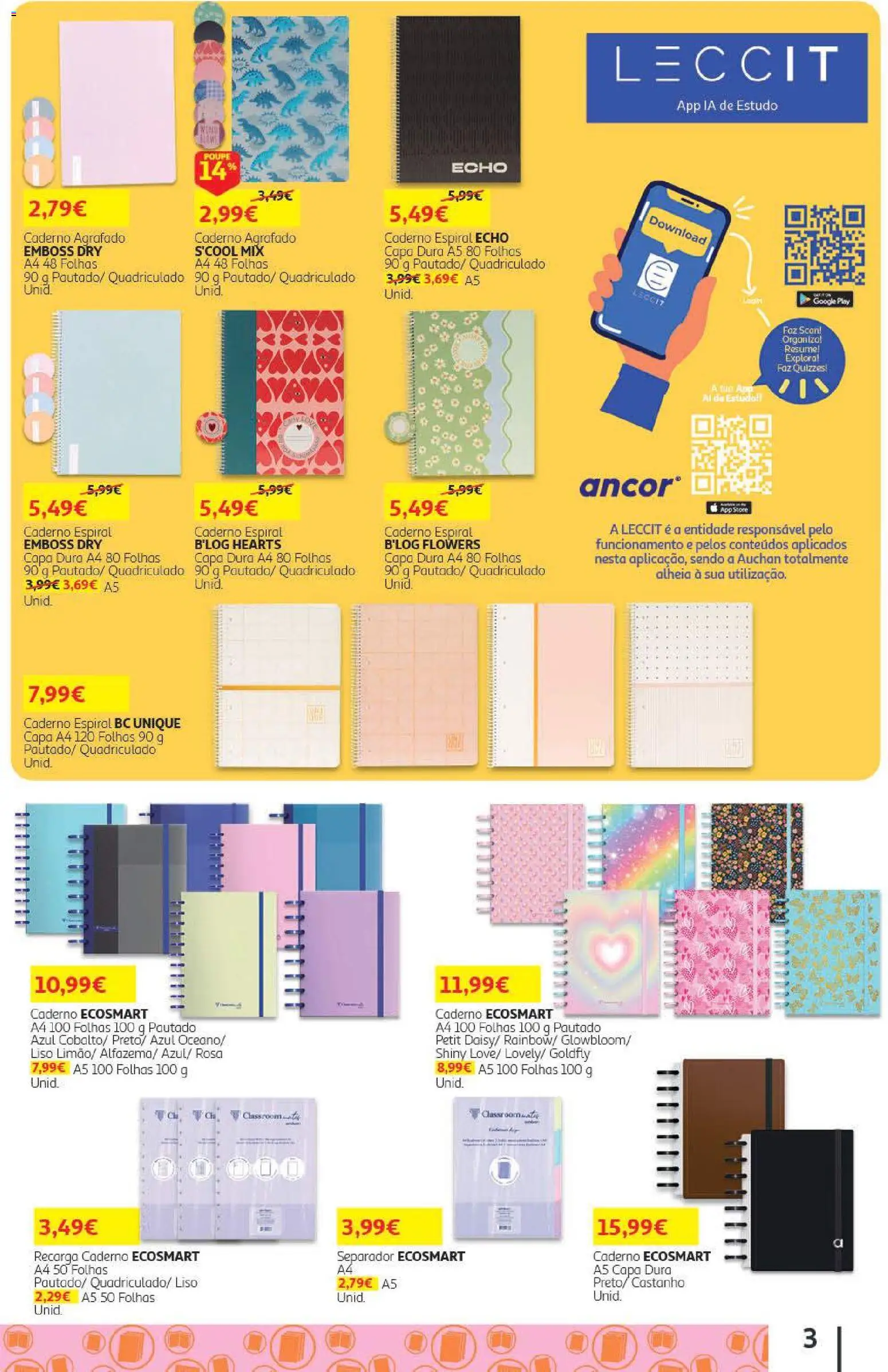 Auchan - Folheto Escolar  Têxtil Criança │ válido de 04/09/2026 | Página: 3 | Produtos: Caderno