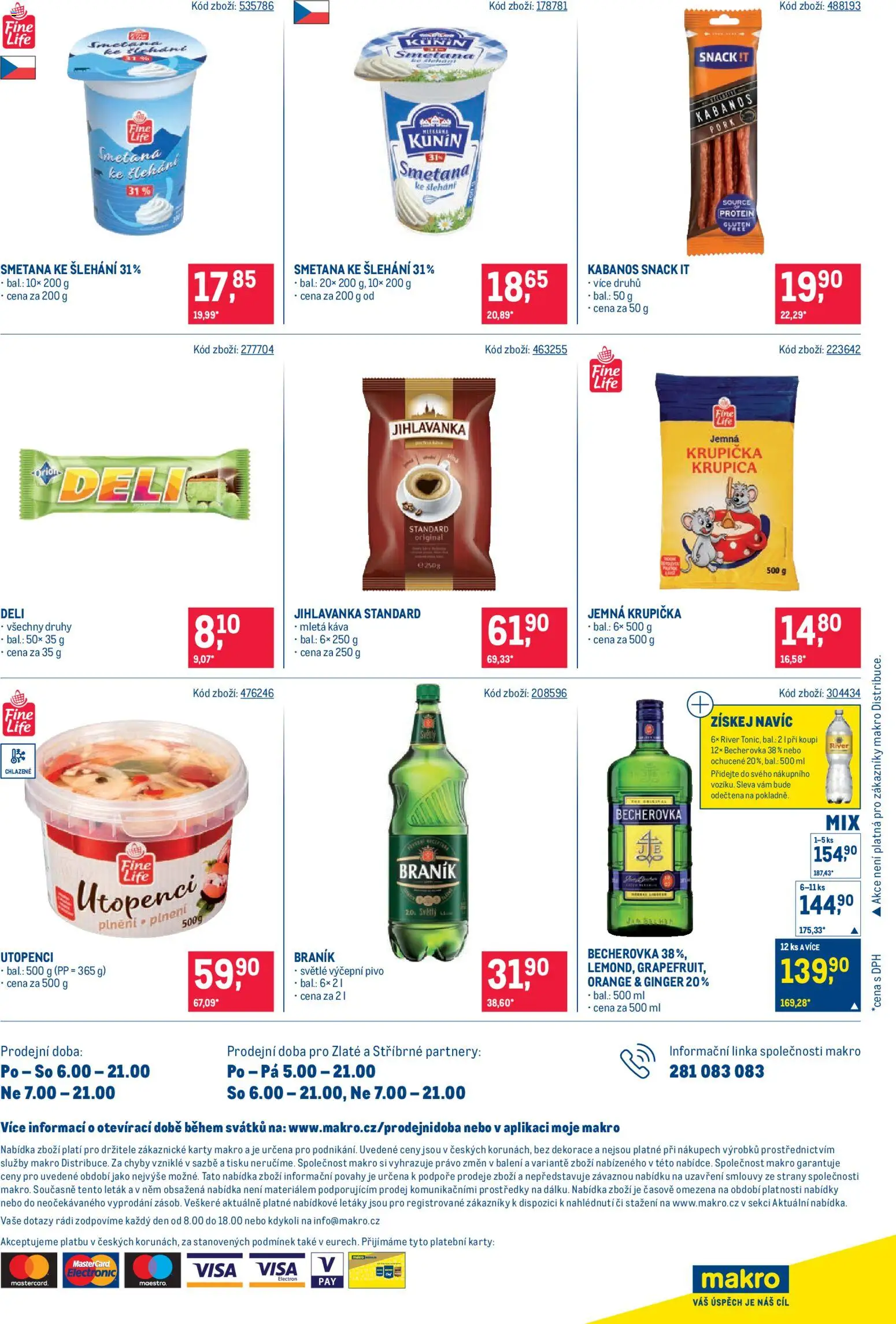 Makro leták - Maloobchod od 07.10.2026 | Strana: 16 | Produkty: Smetana, Jihlavanka, Utopenci, Karty