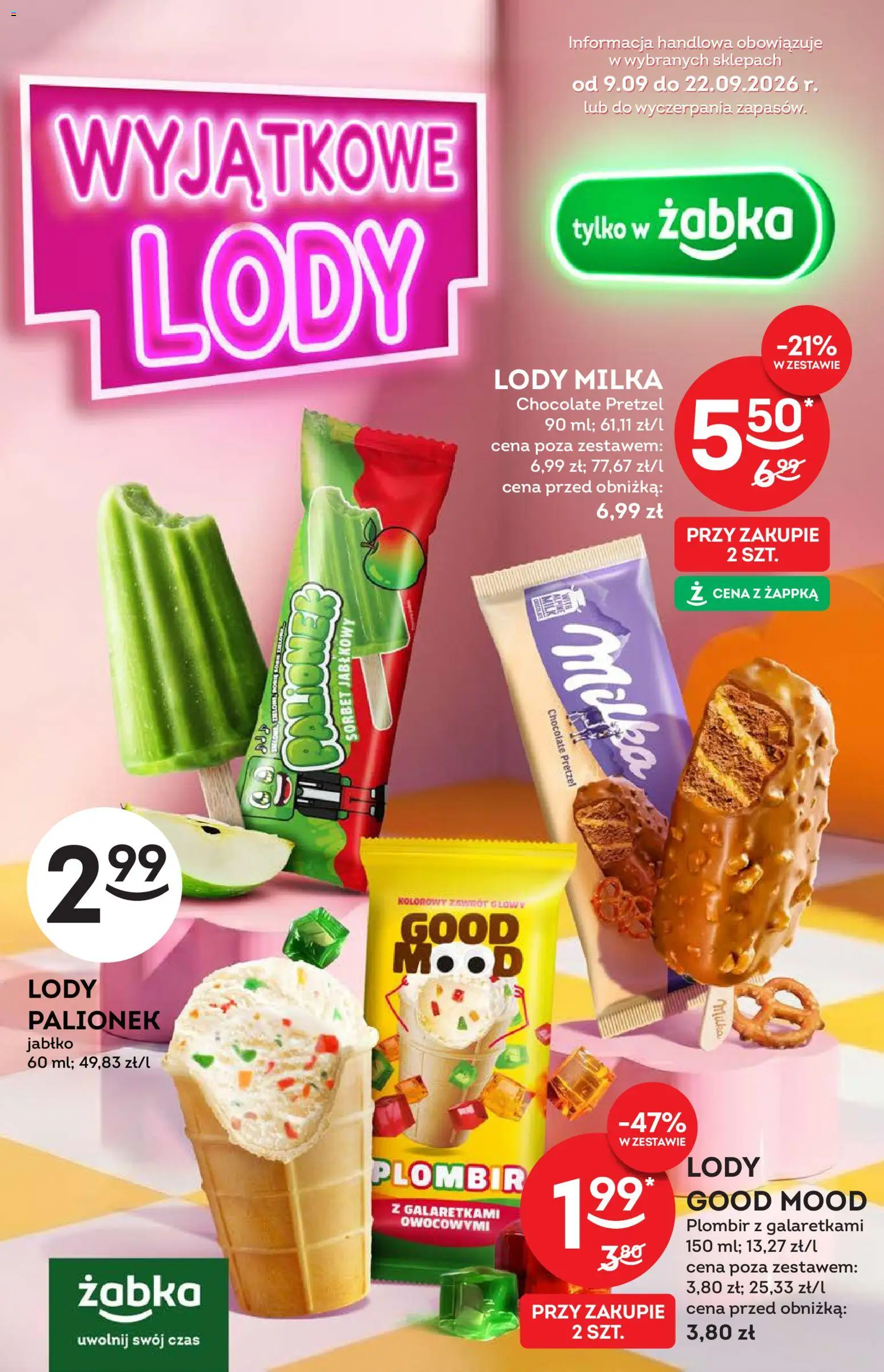 Żabka gazetka - Katalog lodowy od 09.09.2026 | Strona: 1 | Produkty: Milka, Sorbet, Lody