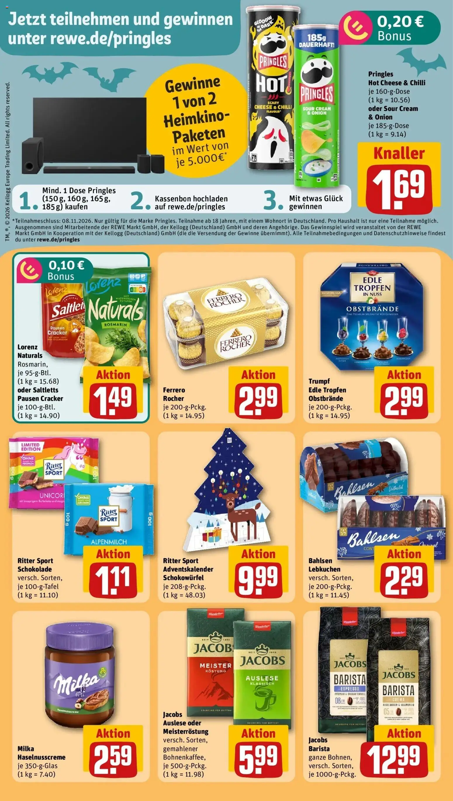 REWE Prospekt ab 26.10.2026 zum Blättern » Angebote | Seite: 21 | Produkte: Schokolade, Milka, Heimkino, Pringles