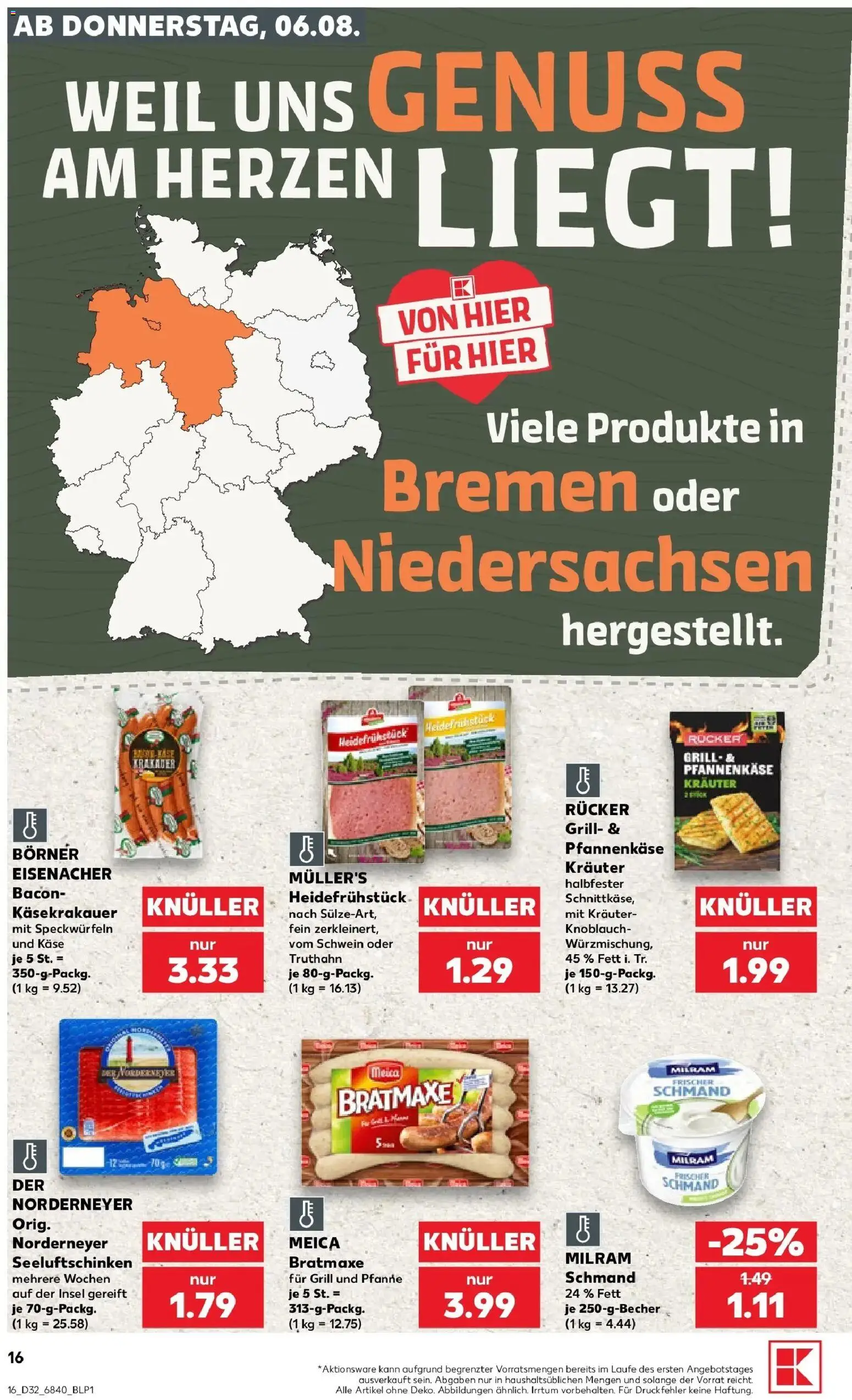 Prospekt Kaufland ab 06.08.2026 » Angebote Online zum Blättern | Seite: 16 | Produkte: Grill, Käse, Meica, Milram