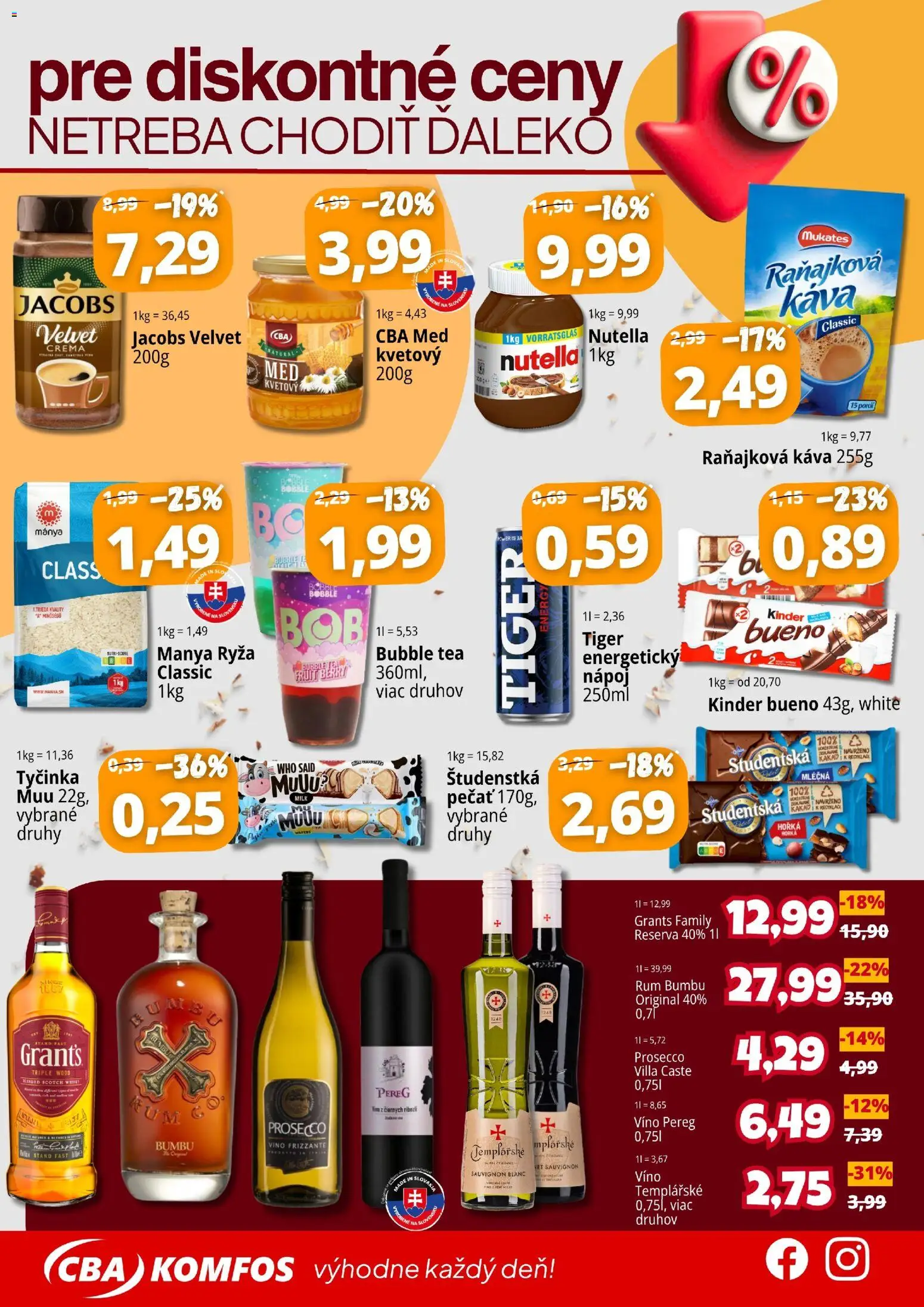 Nové CBA Komfos akcie – leták je platný od 01.06.2026 | Strana: 4 | Produkty: Kinder, Kinder Bueno, Rum, Nutella
