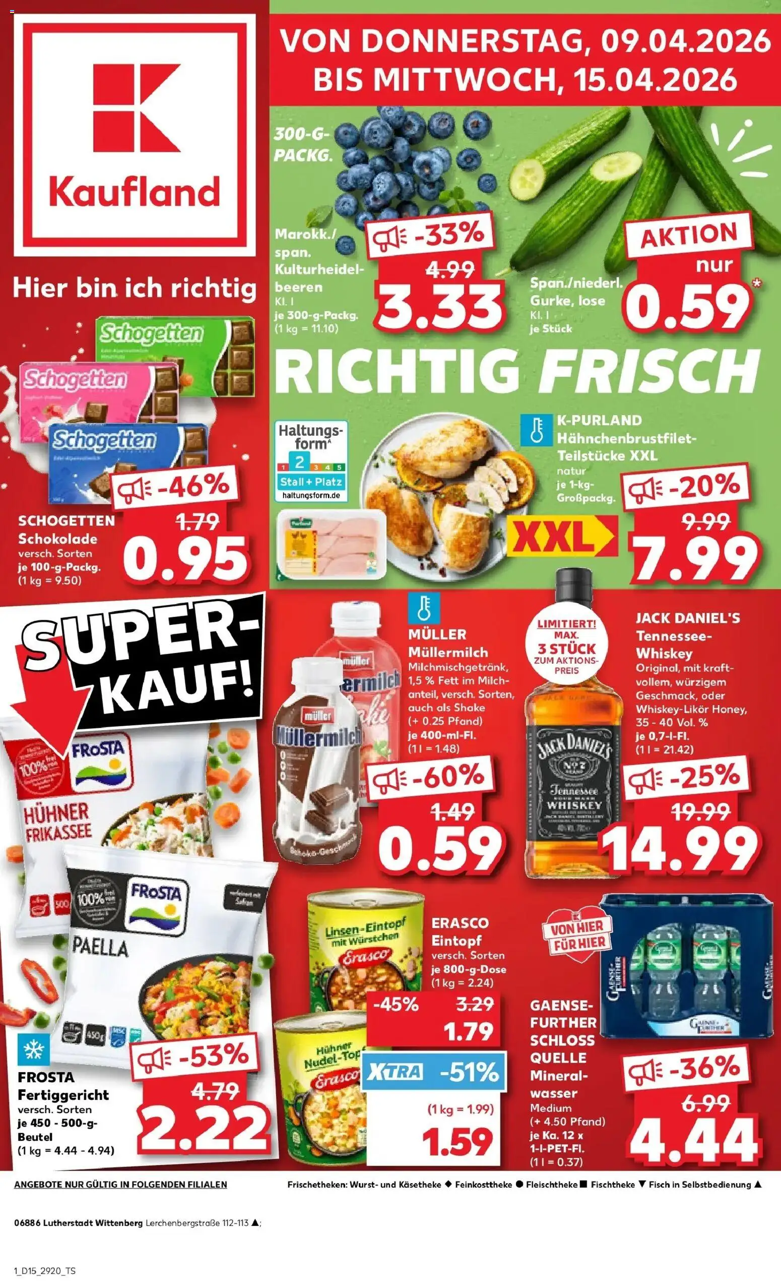 Kaufland Prospekt Lutherstadt Wittenberg	 – gültig ab 08.04.2026 | Seite: 1 | Produkte: Fisch, Wurst, Müllermilch, Schogetten