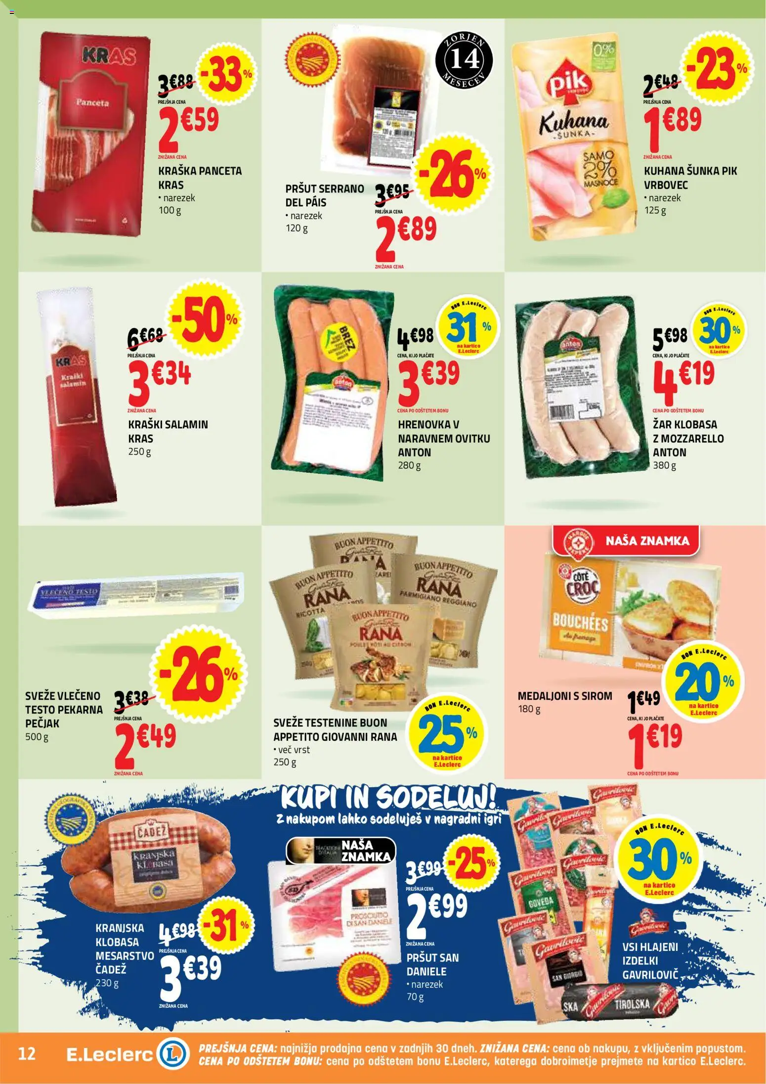 Novi E.leclerc katalog ponudbe – veljaven od 09.09.2026 | Stran: 12 | Izdelki: Panceta, Zar, Narezek, Sunka