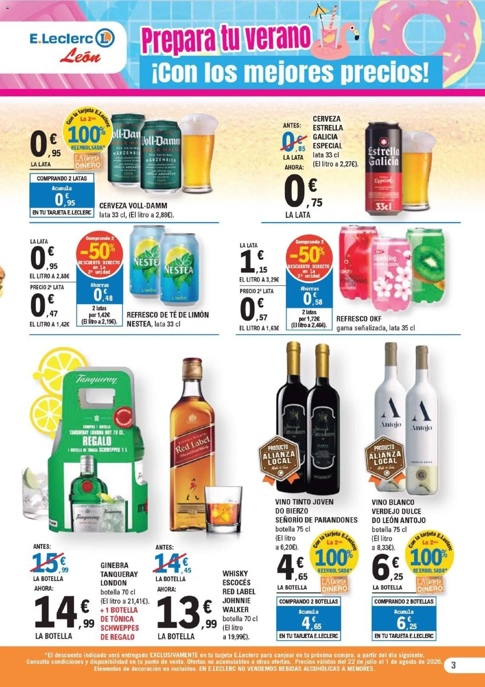 E.Leclerc folleto León │ válido desde el 22/07/2026 | Página: 3 | Productos: Vino, Ginebra, Té, Whisky