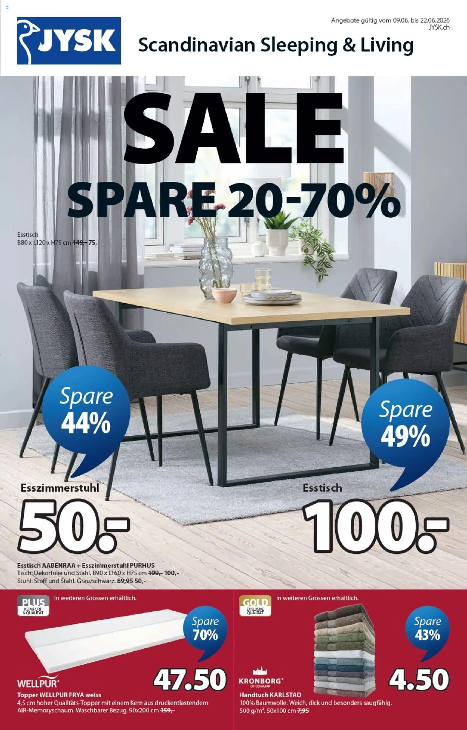JYSK aktionen – gültig ab 09.06.2026 | Seite: 1 | Produkte: Tisch, Topper, Stuhl, Esstisch