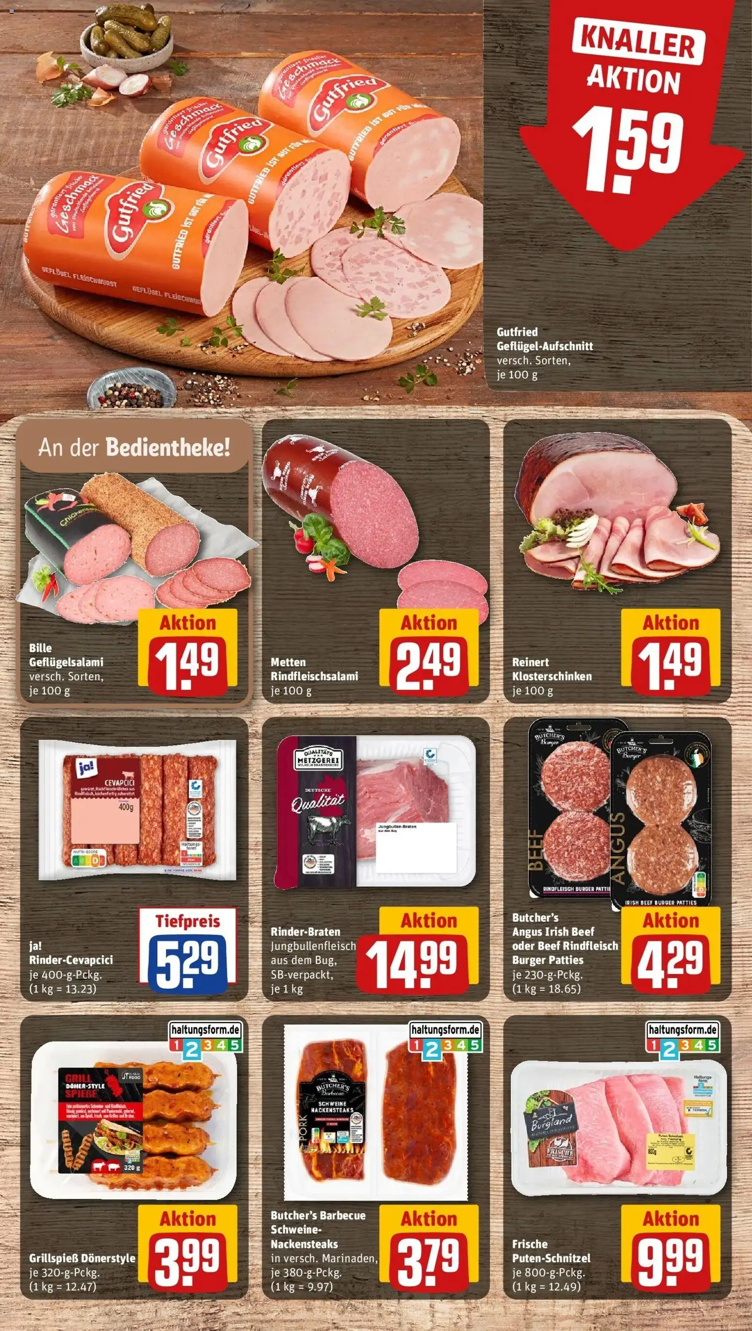 REWE Prospekt ab 21.09.2026 zum Blättern » Angebote | Seite: 14 | Produkte: Rinderbraten, Nackensteaks, Cevapcici, Burger