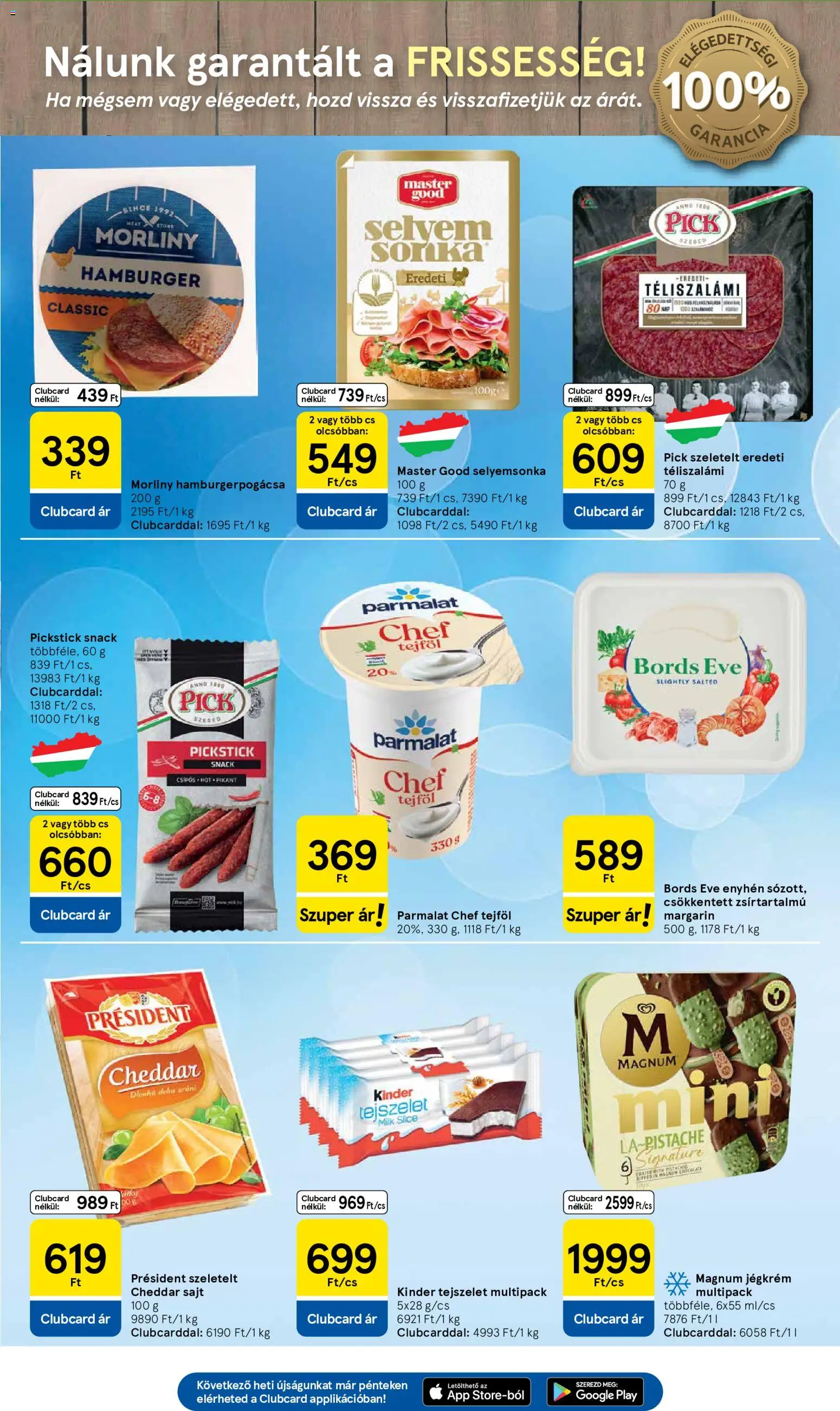 Tesco akciós ujság - amely érvényes a következő dátumtól: 2026.07.30. | Oldal: 3 | Termékek: Hamburgerpogácsa, Pick, Margarin, Sajt