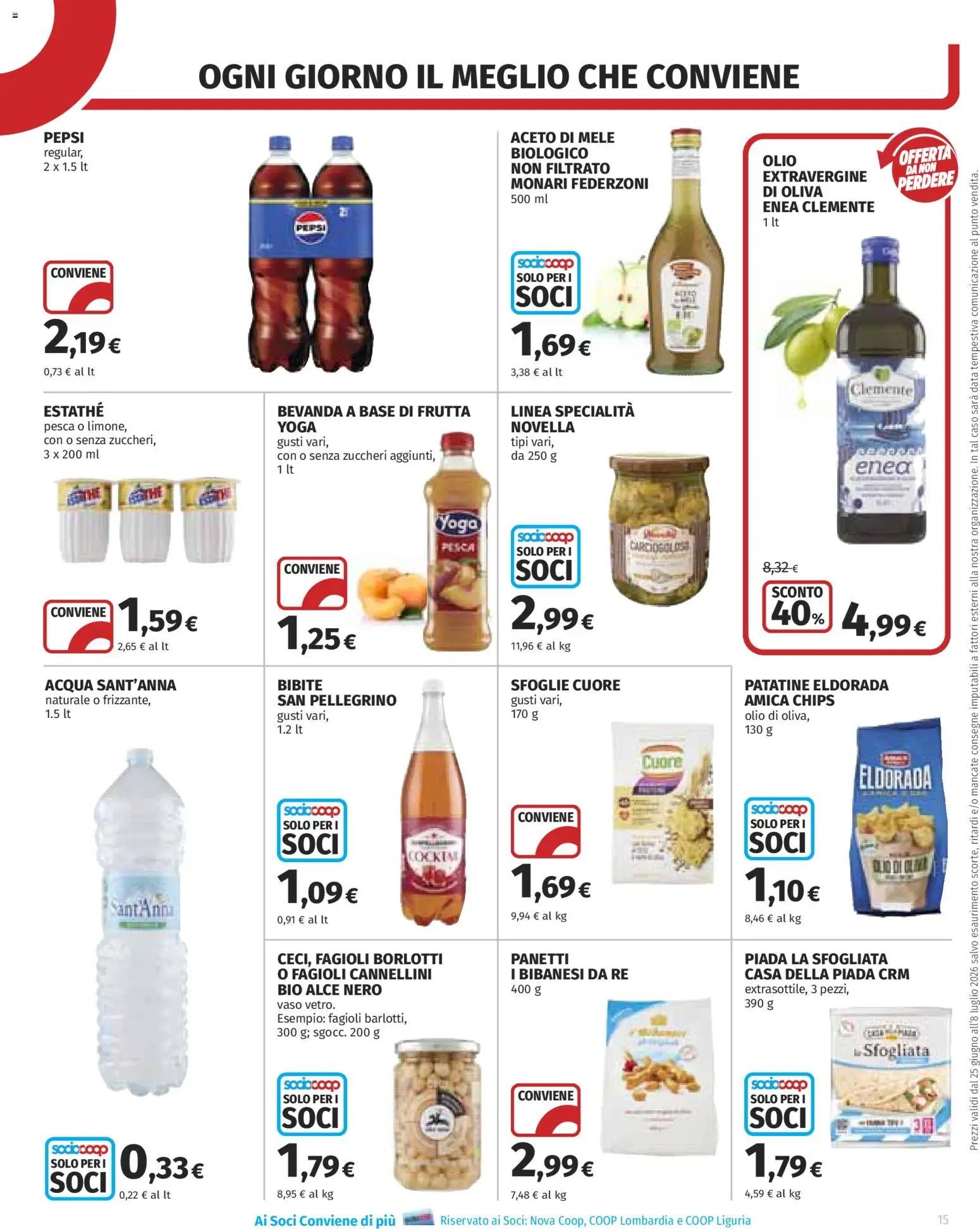 Volantino COOP del 25/06/2026 | Pagina: 15 | Prodotti: Patatine, Fagioli, Acqua, Bibite