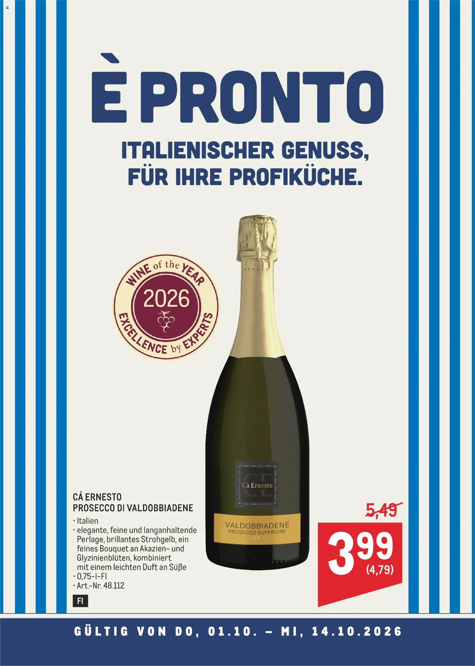 Metro angebote Prosecco di Valdobbiadene gültig ab 01.10.2026 | Seite: 1 | Produkte: Prosecco, Duft