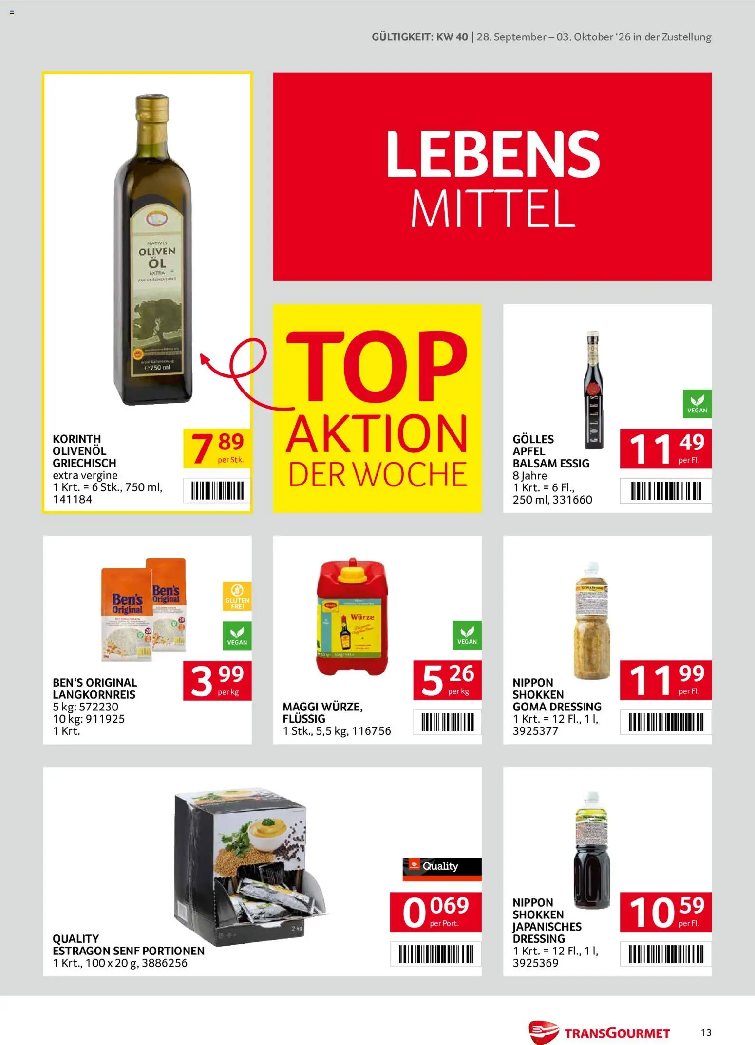 Transgourmet Zustellaktion gültig ab 28.09.2026 | Seite: 13 | Produkte: Dressing, Oliven, Äpfel