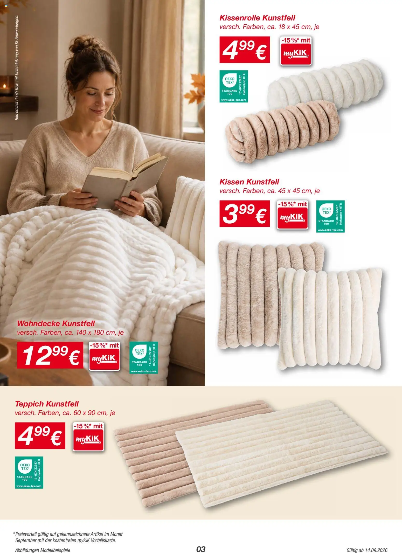Kik Prospekt – gültig ab 14.09.2026 | Seite: 3 | Produkte: Kissen, Teppich
