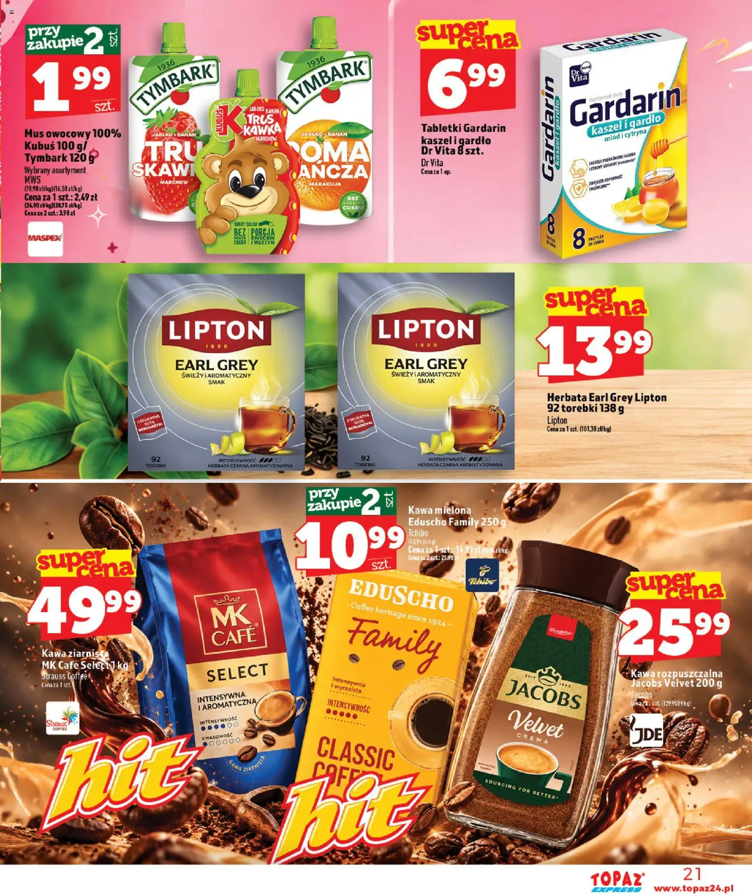 Topaz gazetka - Express od 15.10.2026 | Strona: 21 | Produkty: Miód, Earl Grey, Tchibo, Lipton 92 torebki