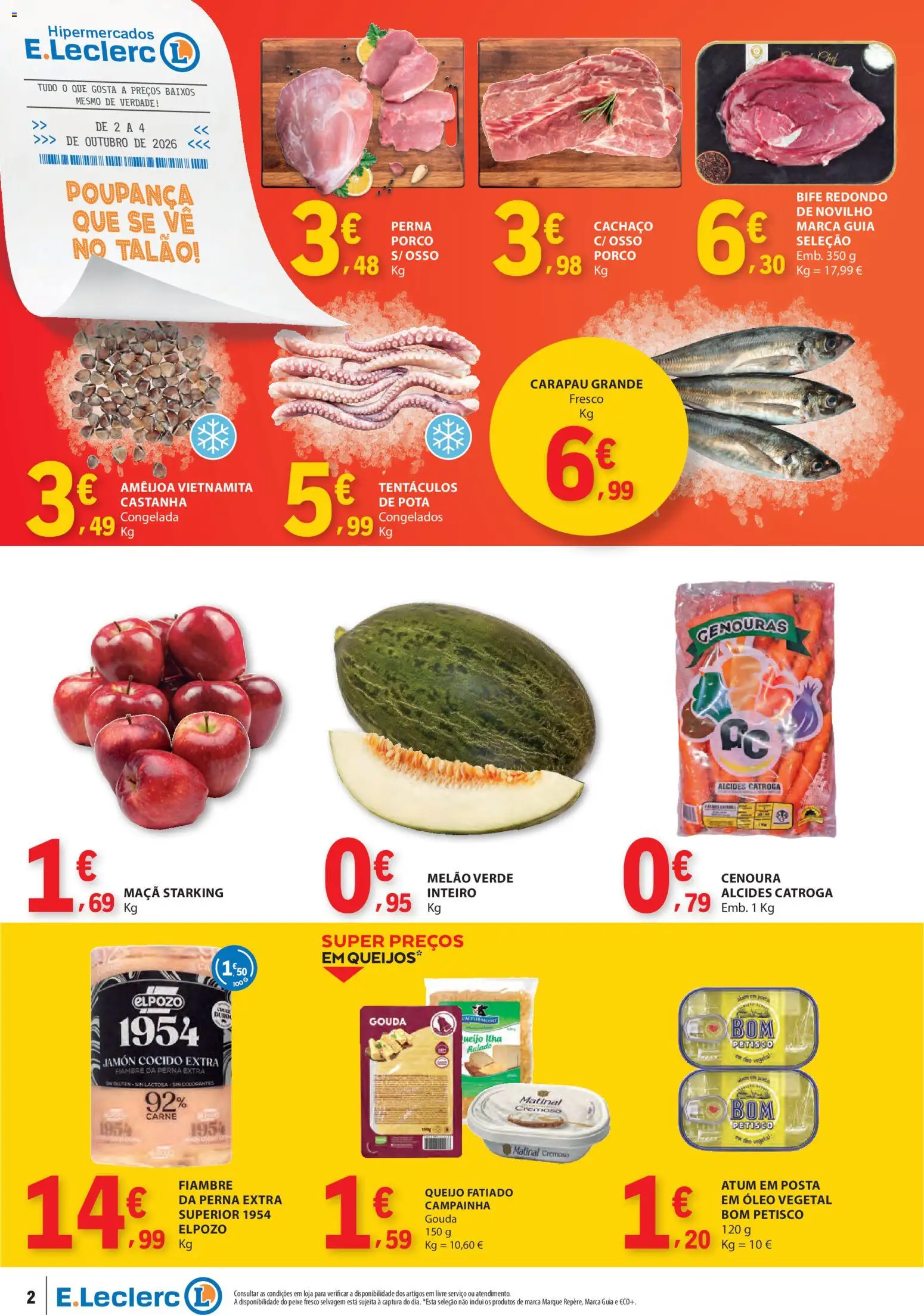 E.Leclerc folheto Fim de Semana │ válido de 02/10/2026 | Página: 2 | Produtos: Atum, Queijo, Maça, Cenoura