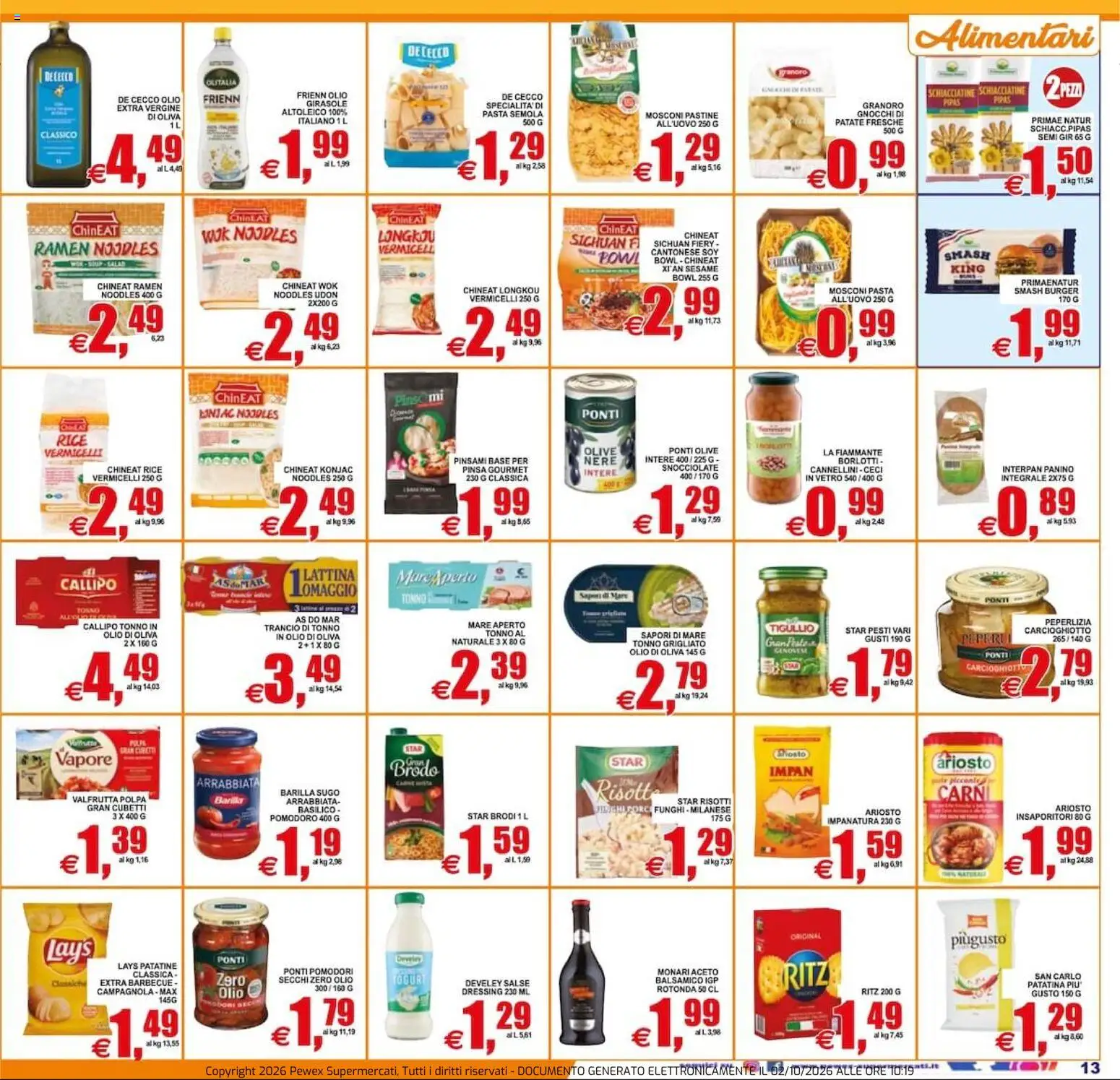 Volantino Pewex del 02/10/2026 | Pagina: 13 | Prodotti: Patatine, Tonno, Aceto, Gnocchi