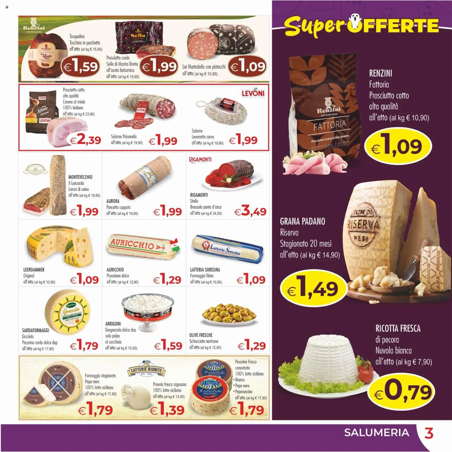 Volantino MerSi Supermercati del 21/10/2026 | Pagina: 3 | Prodotti: Salame, Tacchino, Miele, Pecorino