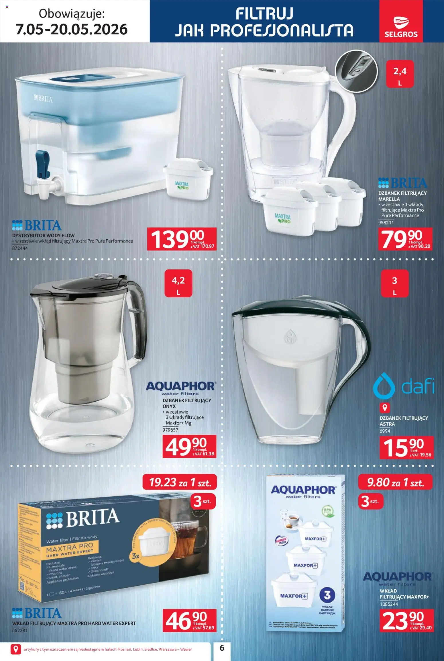 Selgros cash&carry gazetka - Elektro AGD od 07.05.2026 | Strona: 6 | Produkty: Dzbanek, Filtr do wody, Dzbanek filtrujący