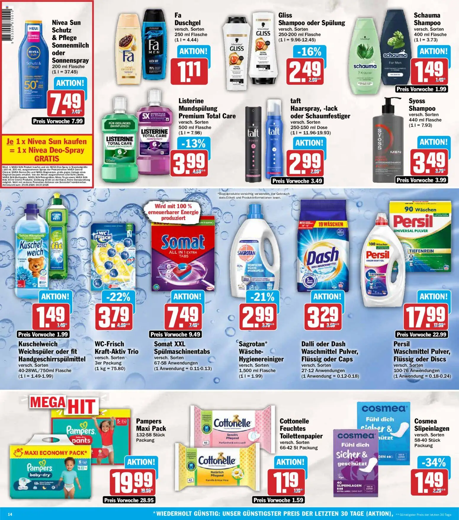 AEZ Prospekt – gültig ab 29.06.2026 | Seite: 14 | Produkte: Shampoo, Duschgel, Spülmaschinentabs, Deospray