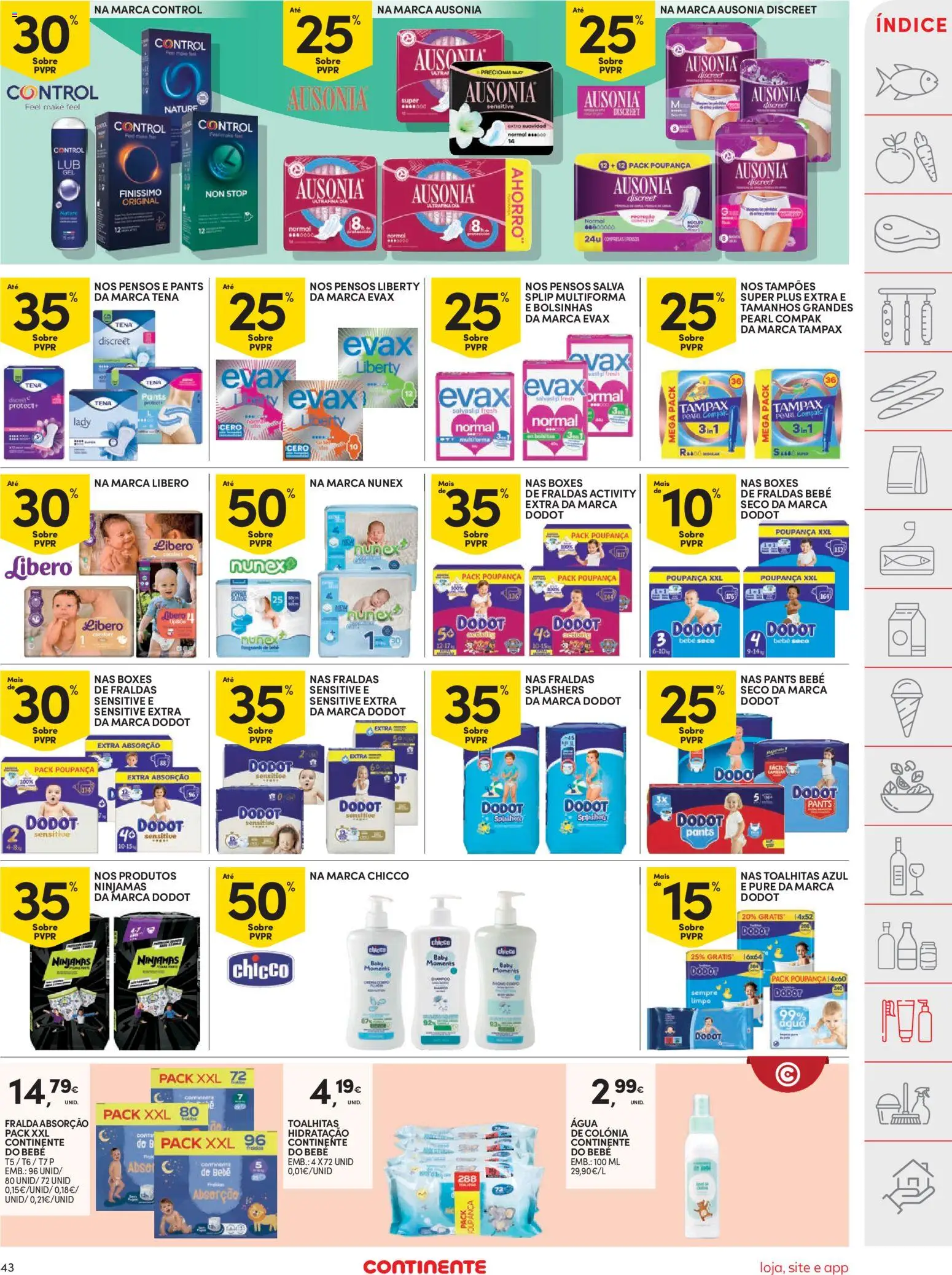 Continente folheto │ válido de 21/07/2026 | Página: 43 | Produtos: Agua, Fraldas, Peru