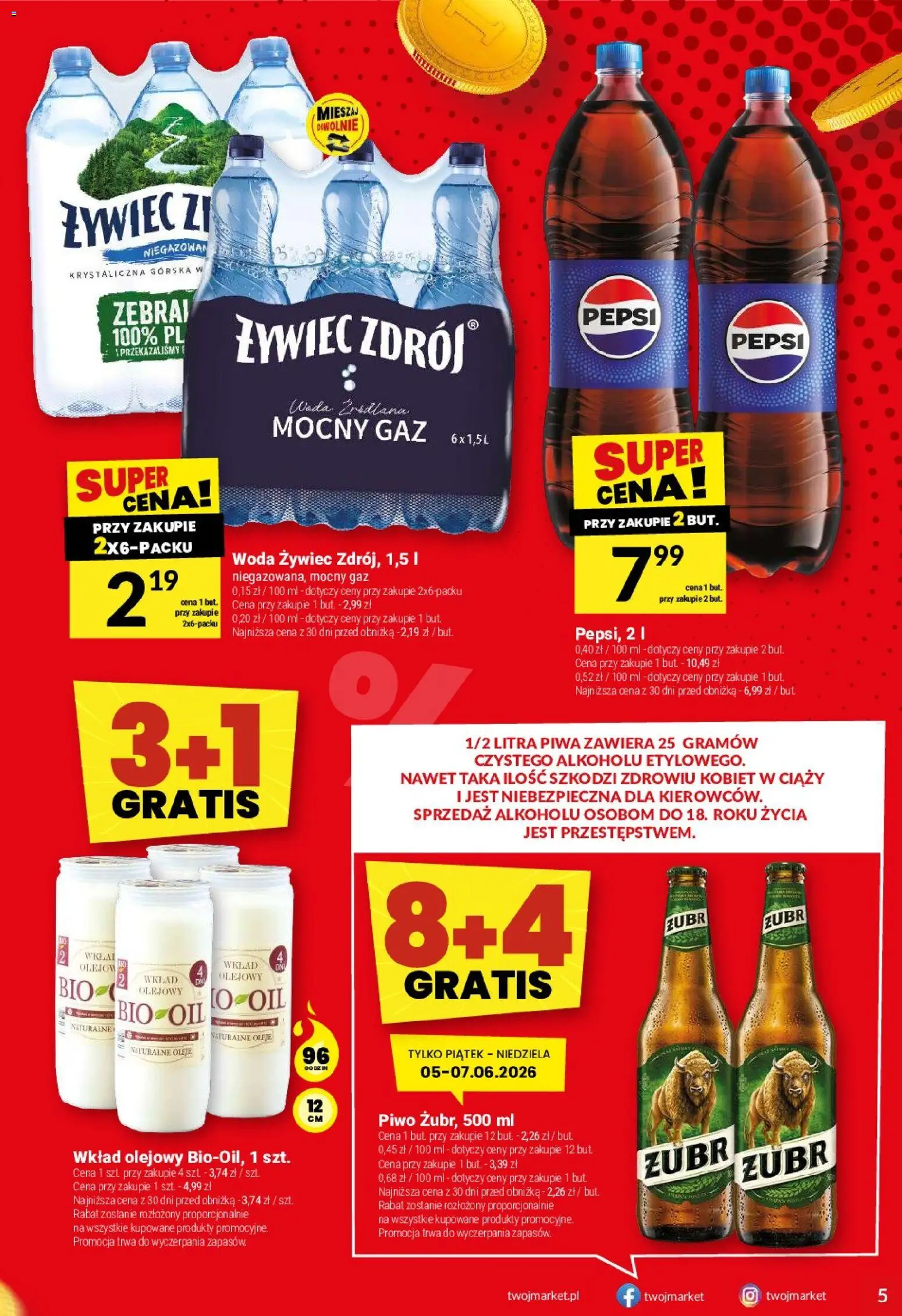 Twój Market gazetka od 02.06.2026 | Strona: 5 | Produkty: Woda żywiec, Pepsi, Piwo, Woda