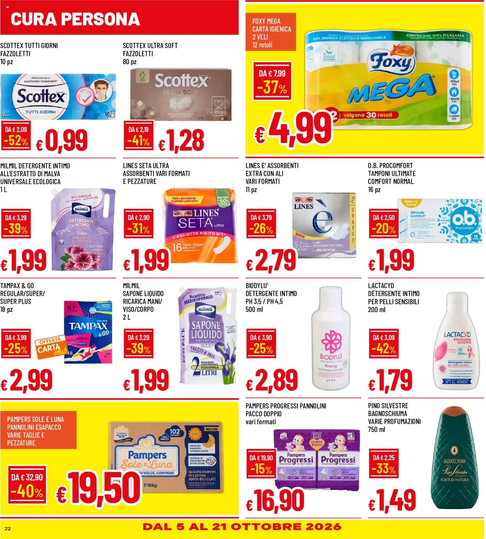 Volantino Galassia del 30/09/2026 | Pagina: 22 | Prodotti: Pannolini, Sapone, Detergente, Intimo