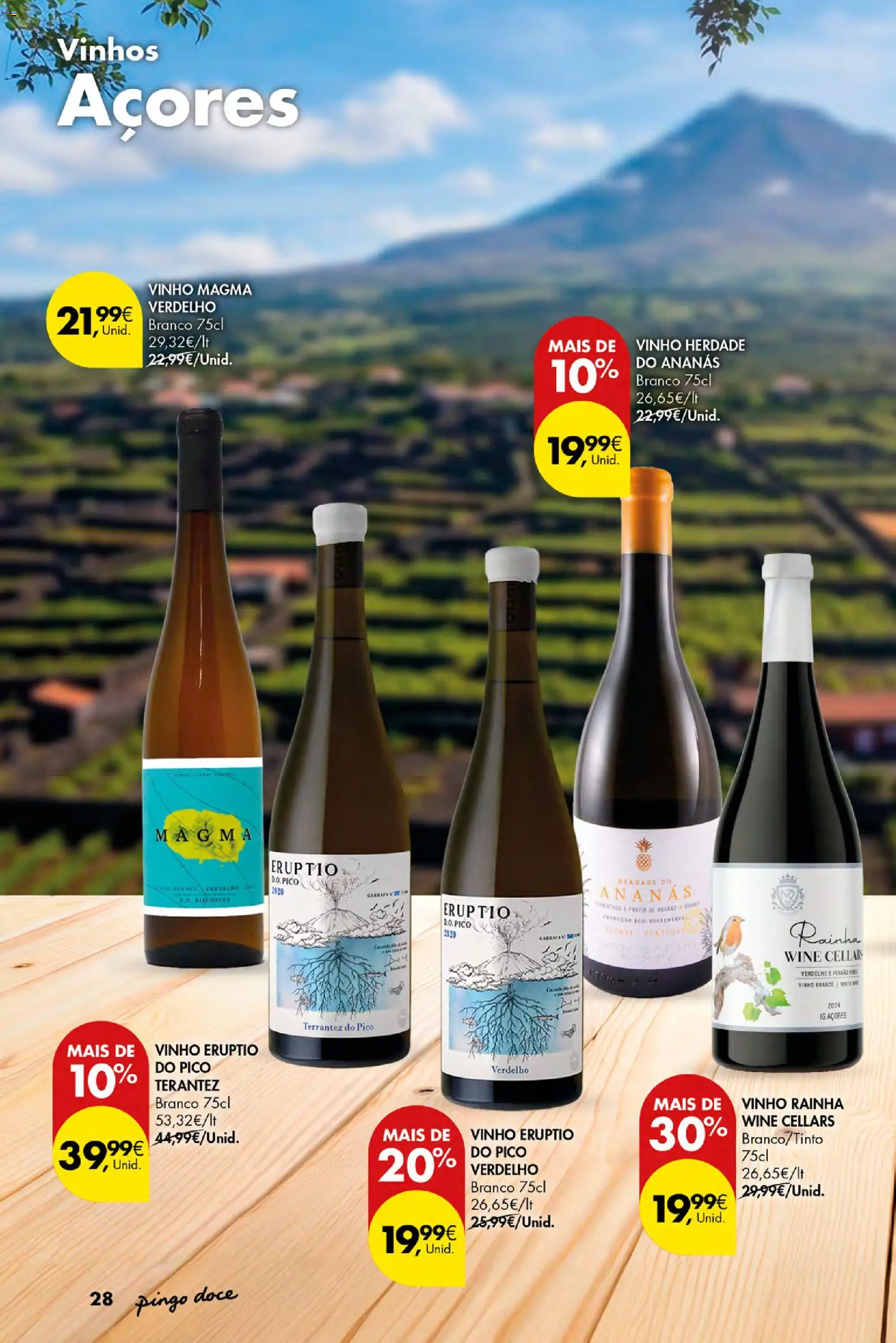 Pingo Doce Vinhos e Sabores de Portugal Açores │ válido de 17/09/2026 | Página: 28 | Produtos: Vinho branco, Ananás, Vinho, Biscoitos