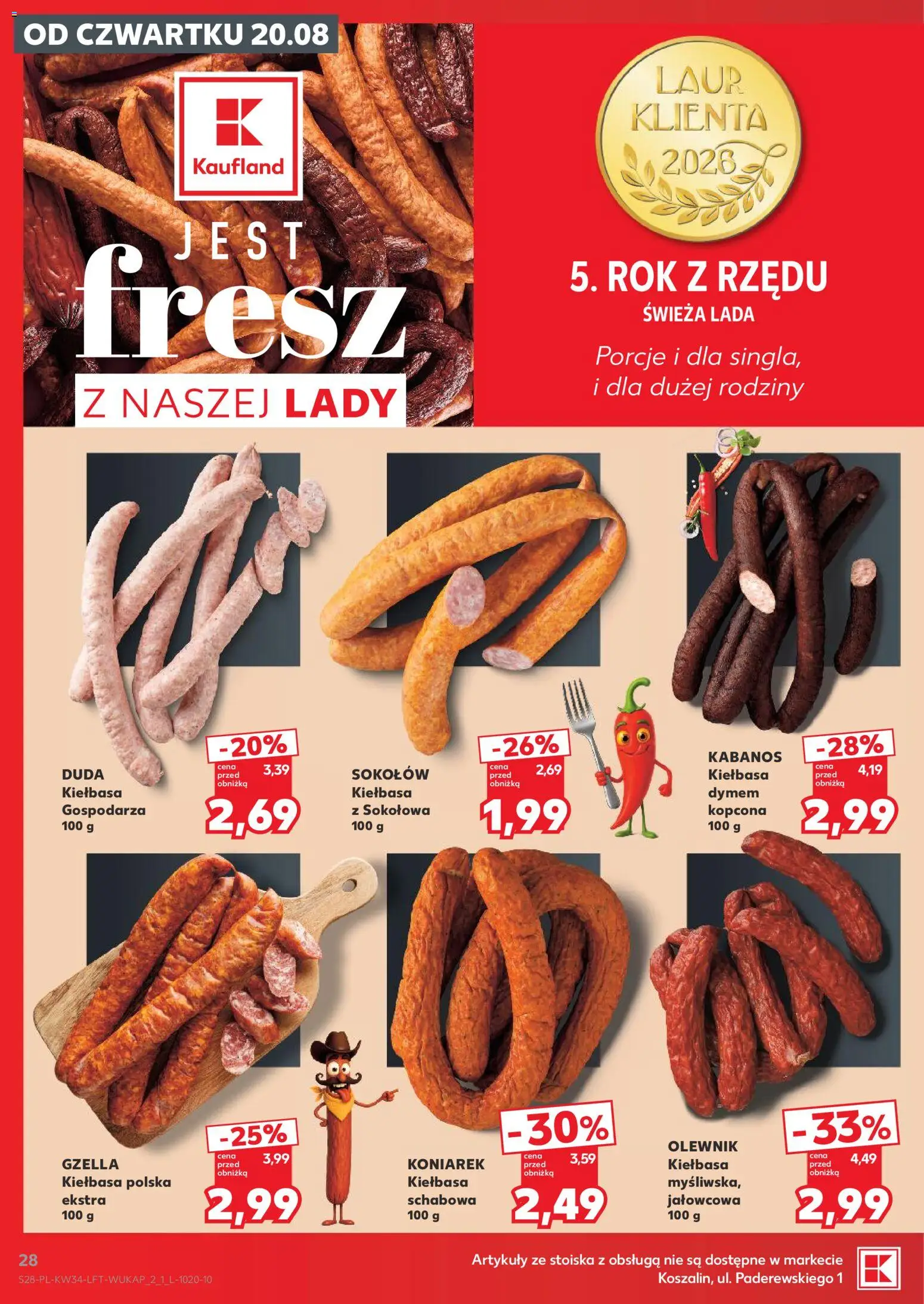 Kaufland gazetka od 20.08.2026 | Strona: 28 | Produkty: Kiełbasa, Kabanos