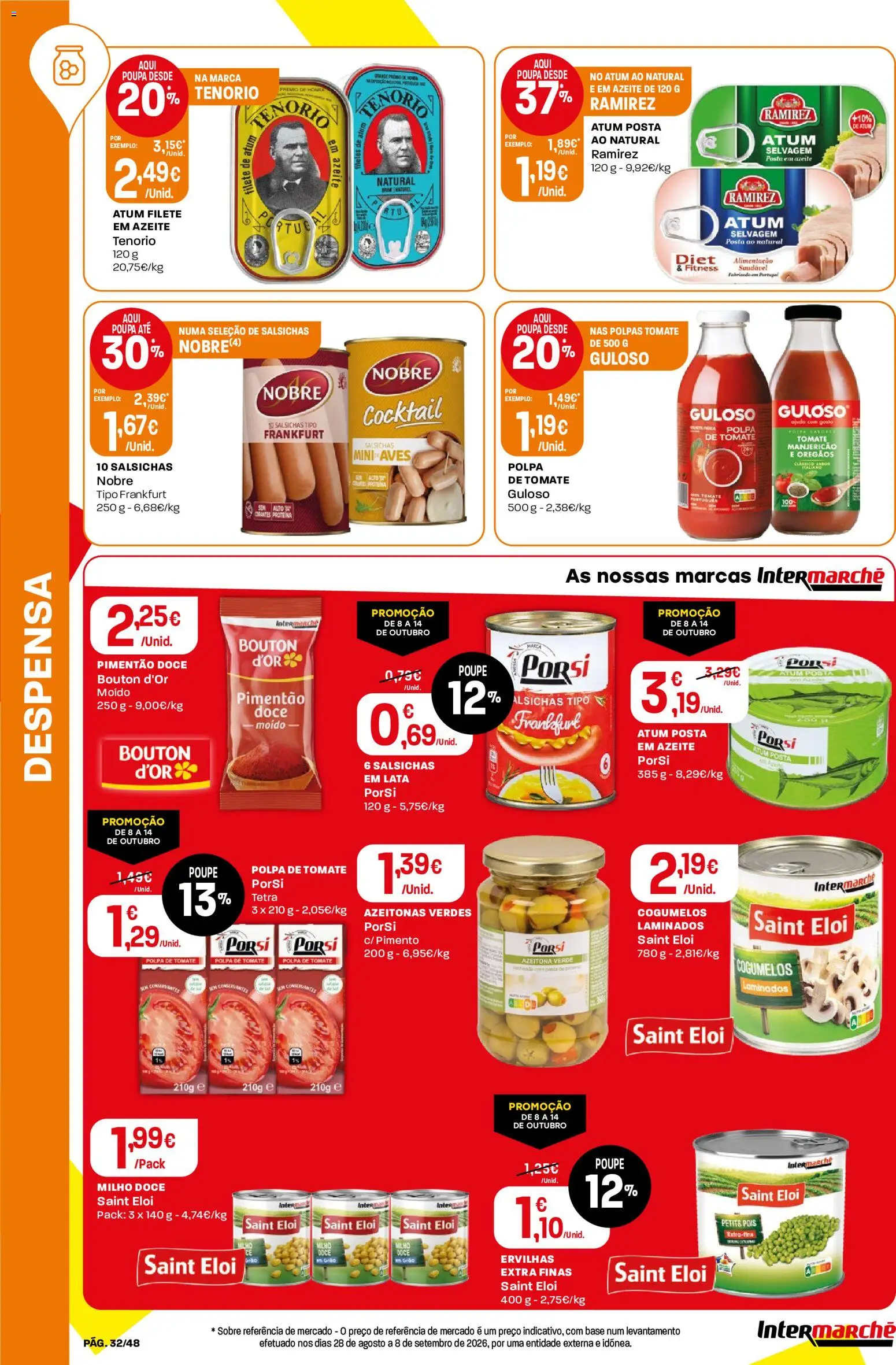 Intermarché folheto │ válido de 08/10/2026 | Página: 32 | Produtos: Atum, Orégãos, Polpa de tomate, Filete