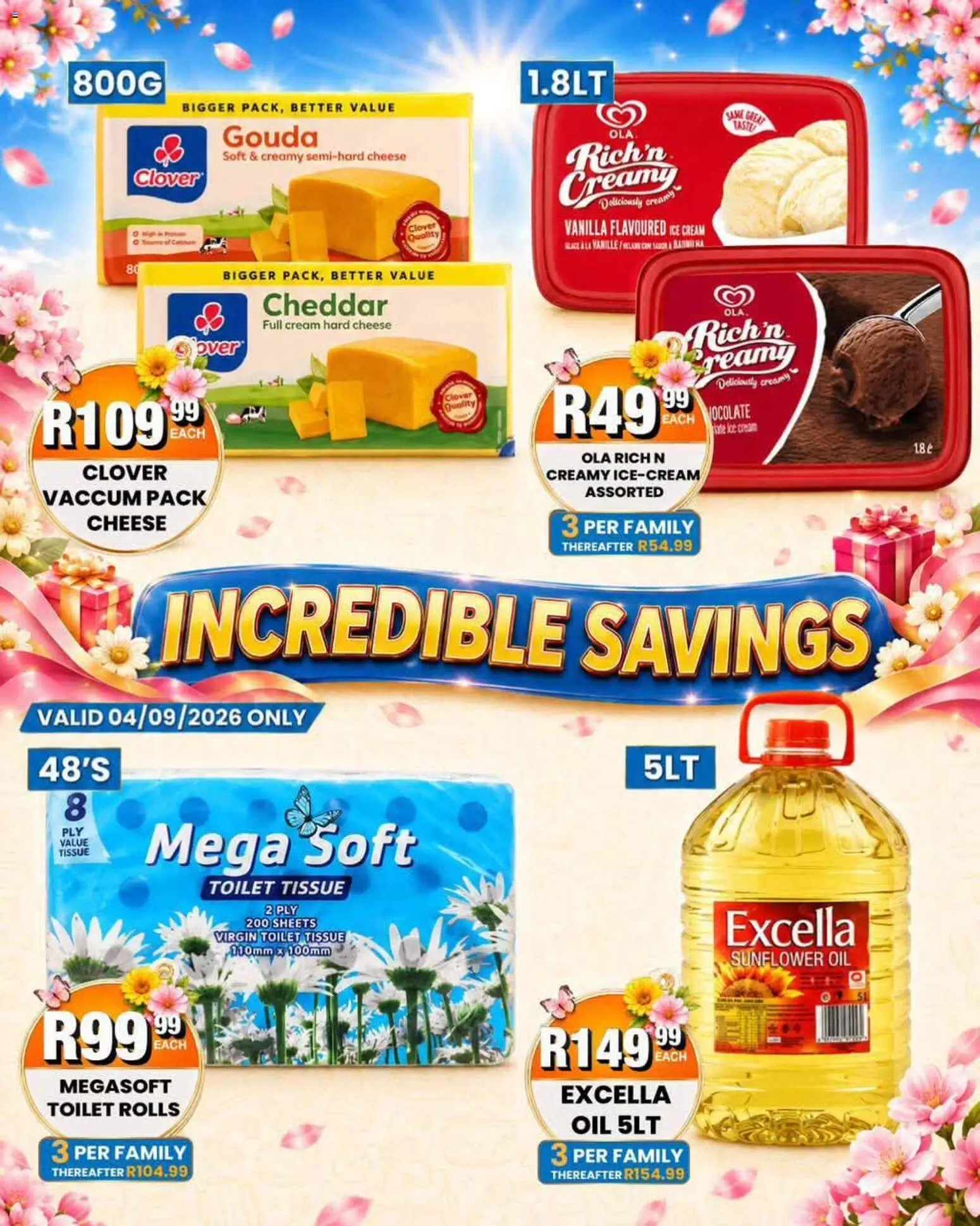 New Take n Pay catalogue – valid from 04/09/2026 | Page: 4 | Products: Hard cheese, Toilet, Cheese, Ice cream