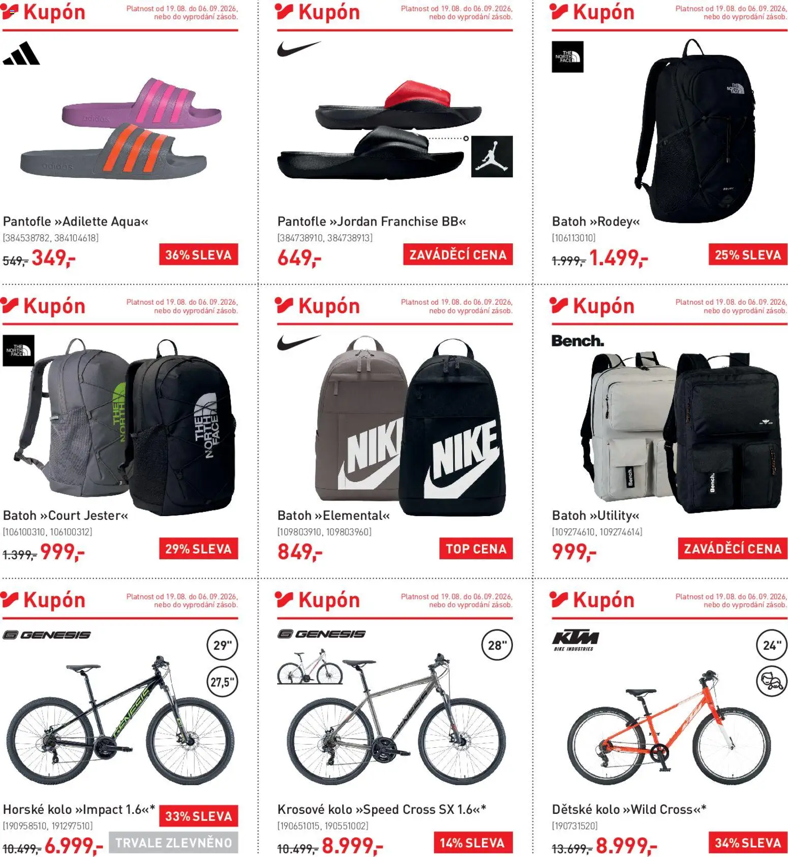 Intersport leták od 19.08.2026 | Strana: 4 | Produkty: Pantofle, Batoh, Kolo