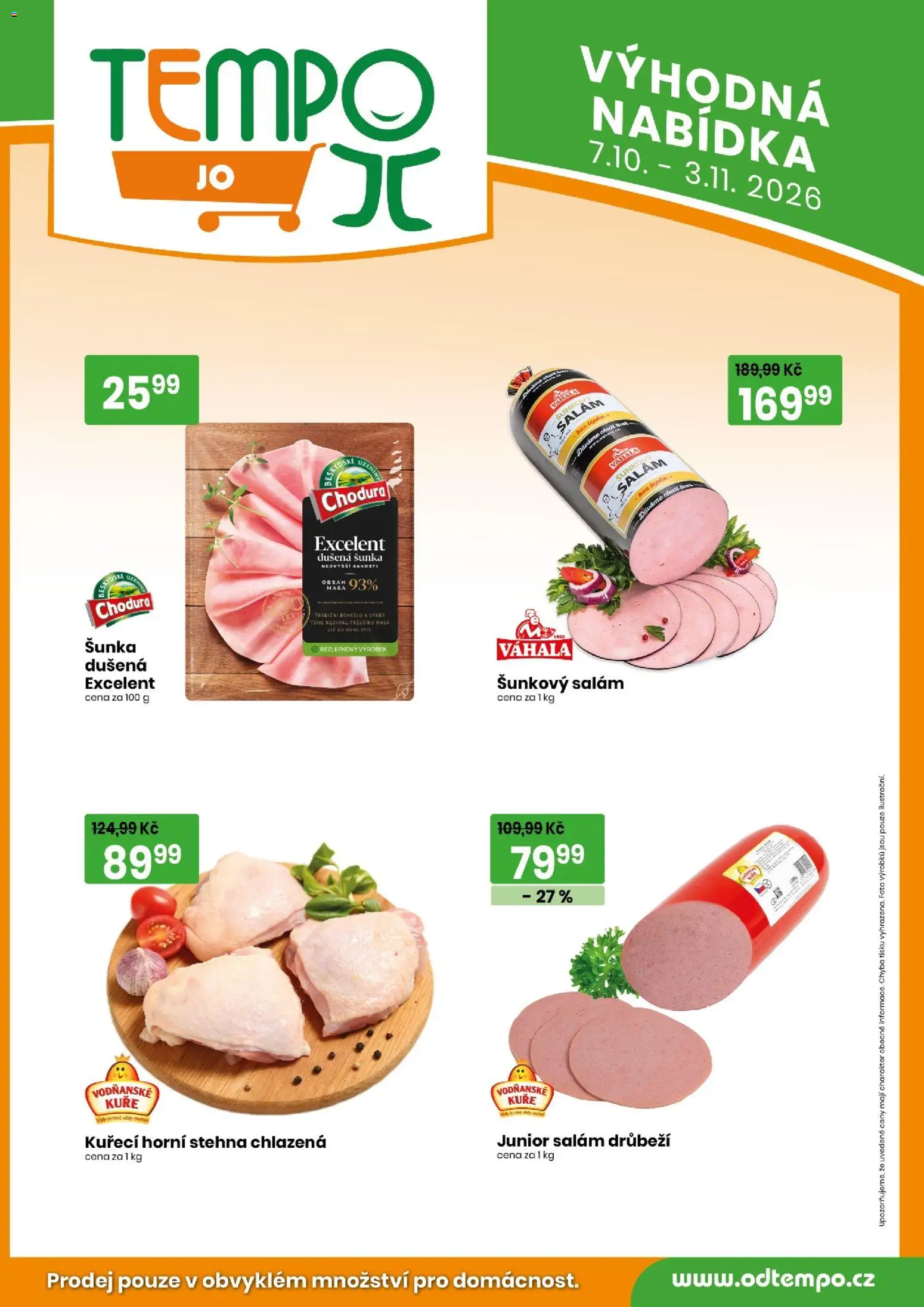 Tempo leták - JO od 07.10.2026 | Strana: 3 | Produkty: Salám, Šunka, Šunkový salám, Kuře