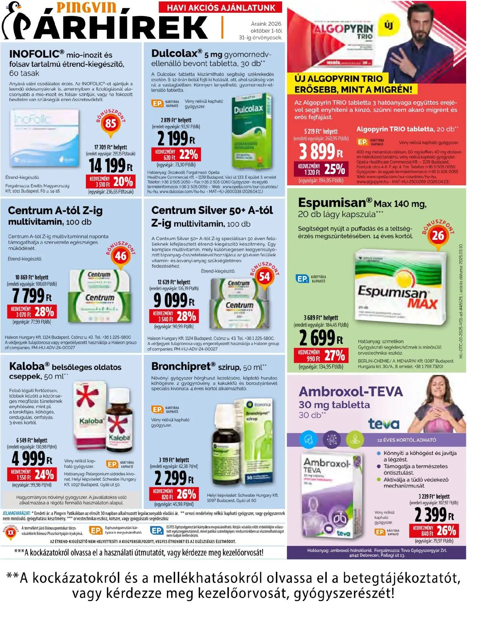 Pingvin Patika akciós ujság - amely érvényes a következő dátumtól: 2026.10.01. | Oldal: 3 | Termékek: Vitamin, Algopyrin, Kakukkfű, Tabletta