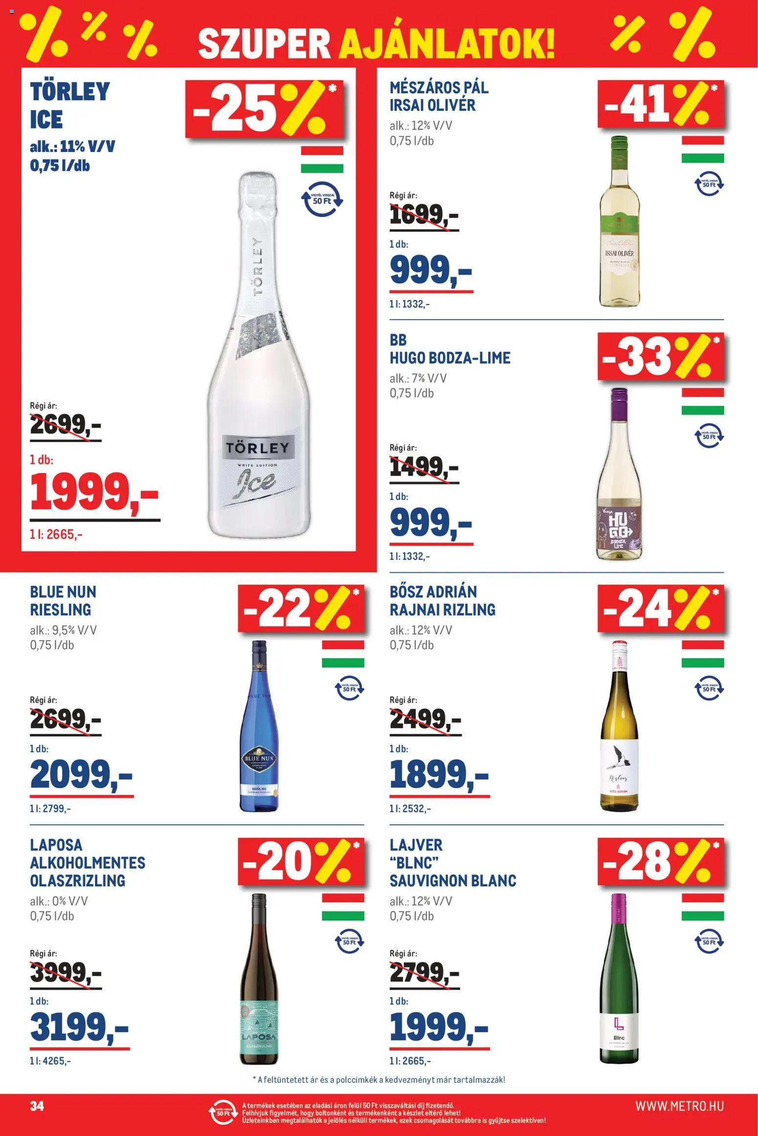 Metro akciós ujság - amely érvényes a következő dátumtól: 2026.09.01. | Oldal: 34 | Termékek: Törley, Irsai Olivér, Só