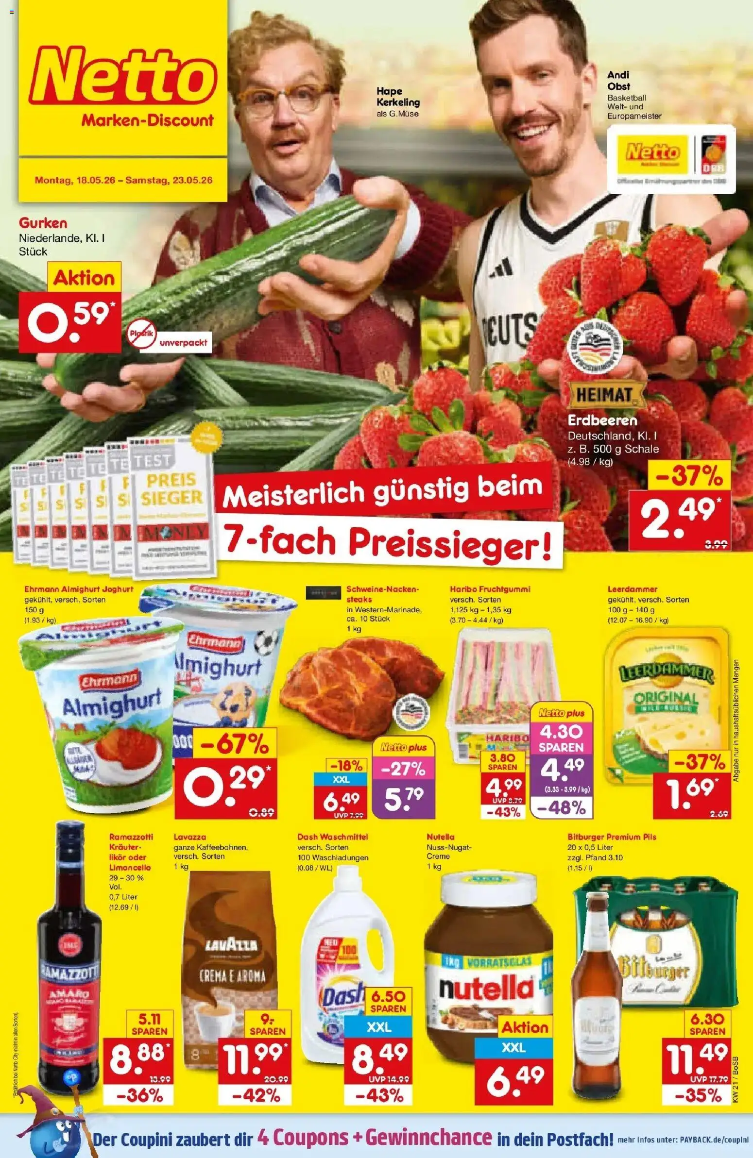 Netto Marken-Discount Prospekt Stadtlohn	 – gültig ab 18.05.2026 | Seite: 1 | Produkte: Haribo, Joghurt, Likör, Schweinenacken