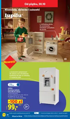 Pogląd oferty "LUPILU, Drewniana lodówka, lub pralka do zabawy, Drewniana lodówka lub pralka do zabawy z artykułami spożywczymi do zabawy oraz wbudowaną kostkarką do lodu ze szklanką i 2 kostkami lodu." - ważna od 26.10.2026 | Strona: 50 | Produkty: Szklanka, Kostkarka do lodu, Lodówka, Pralka