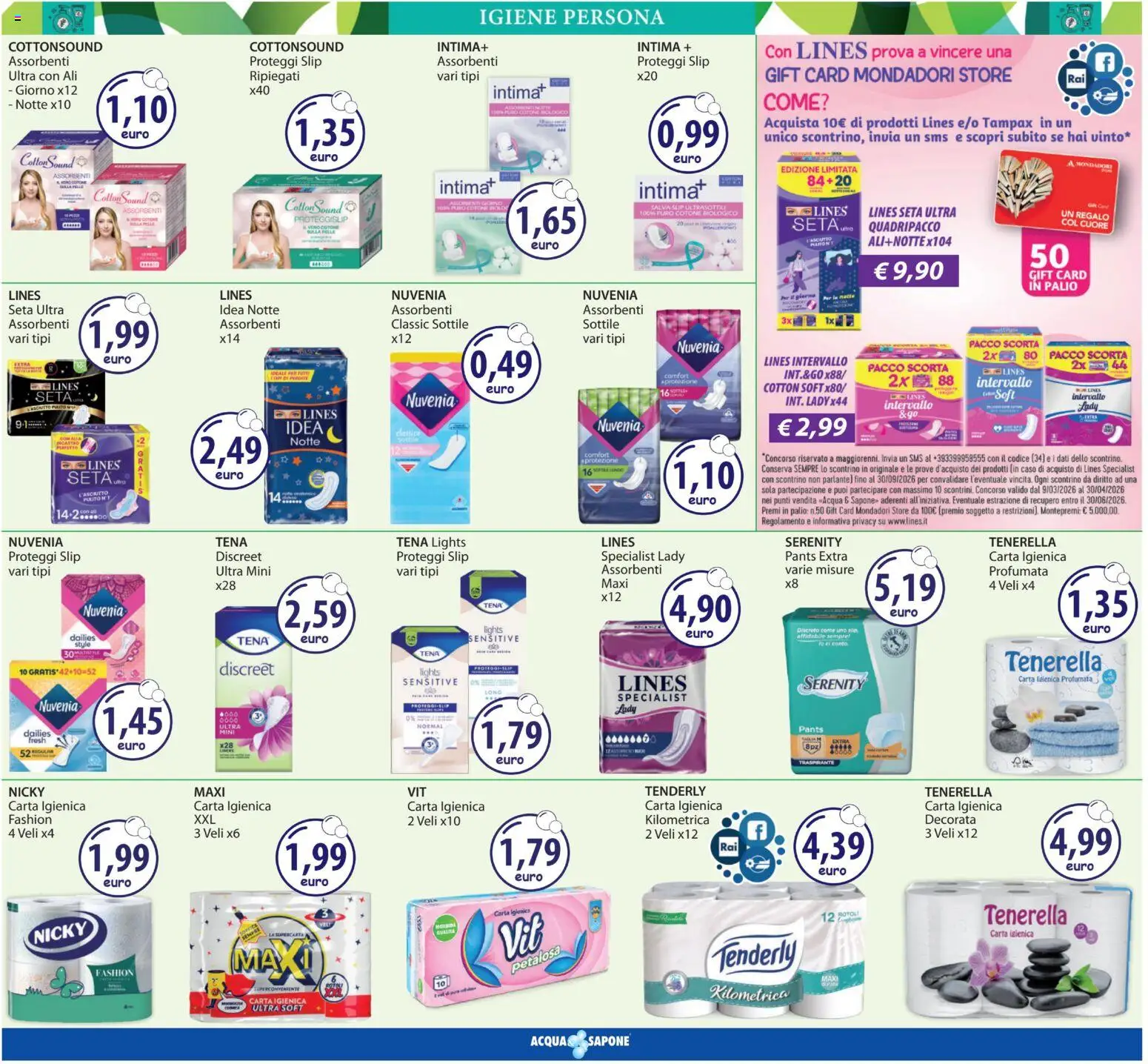 Volantino Acqua e Sapone del 12.03.2026 | Pagina: 12 | Prodotti: Proteggi slip, Slip, Acqua, Vino