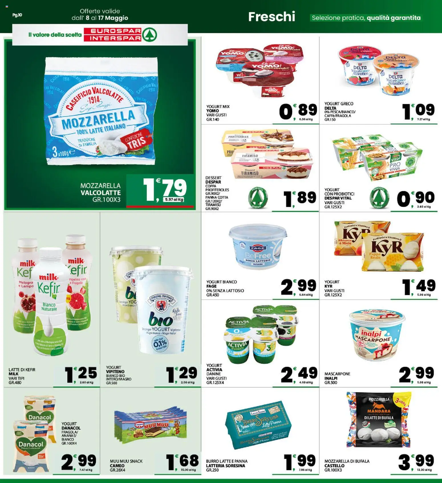 Volantino Interspar del 08.05.2026 | Pagina: 10 | Prodotti: Yogurt greco, Latte, Burro, Mascarpone