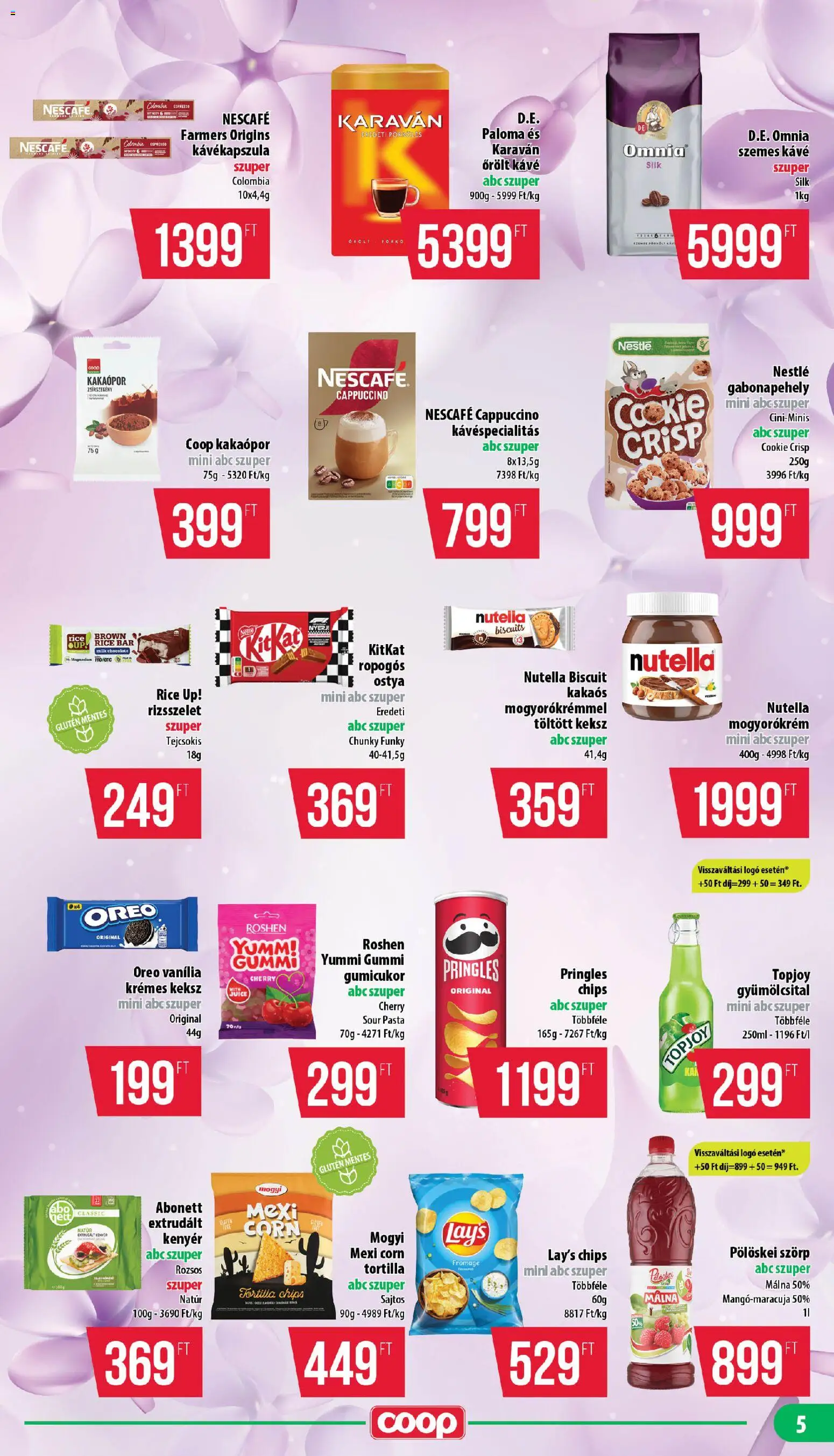 COOP akciós ujság - amely érvényes a következő dátumtól: 25.06.2026 | Oldal: 5 | Termékek: Chips, Tortilla, Gumicukor, Nutella