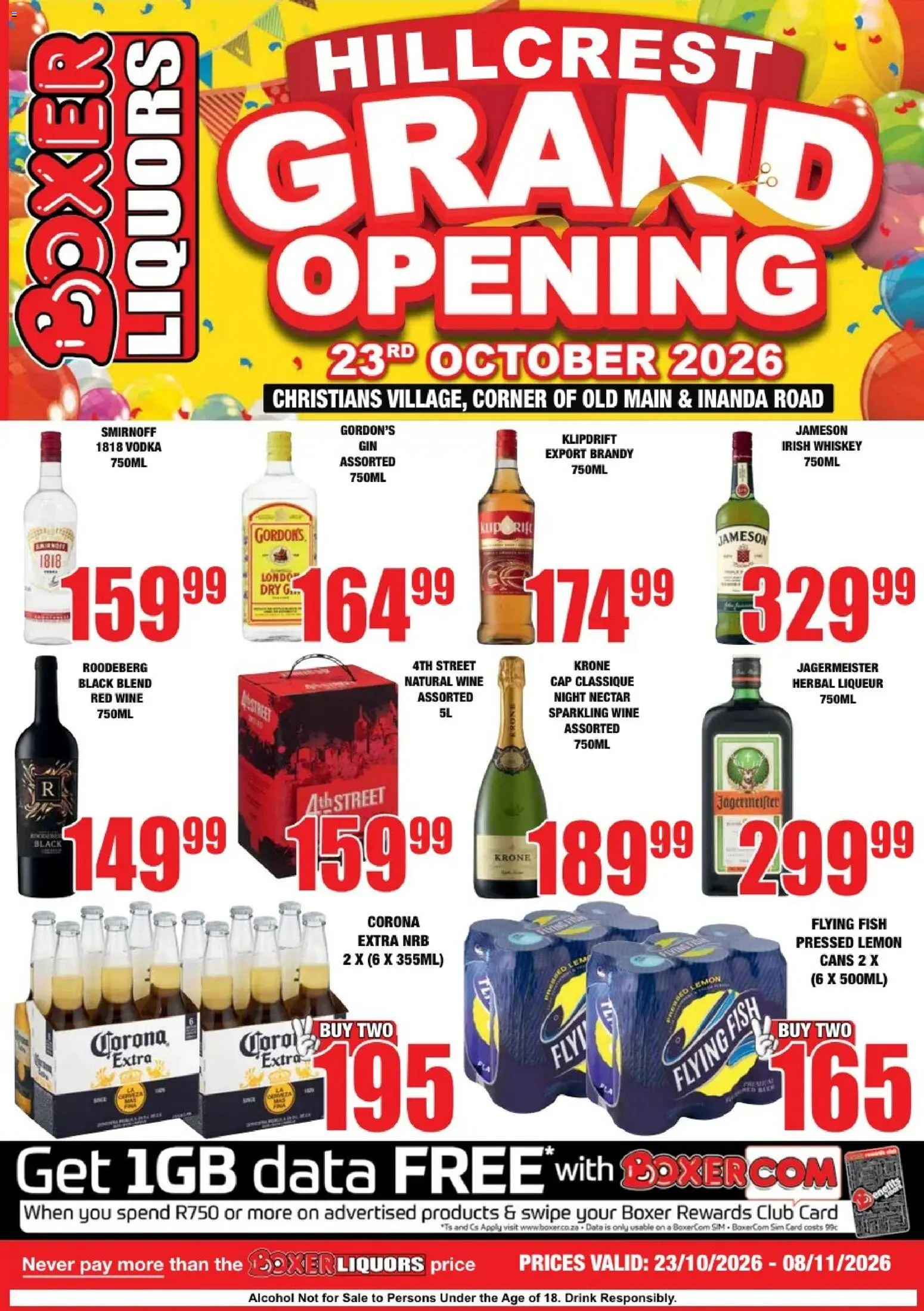 New Boxer catalogue – valid from 23/10/2026 | Page: 1 | Products: Jägermeister, Brandy, Gin, Red Wine
