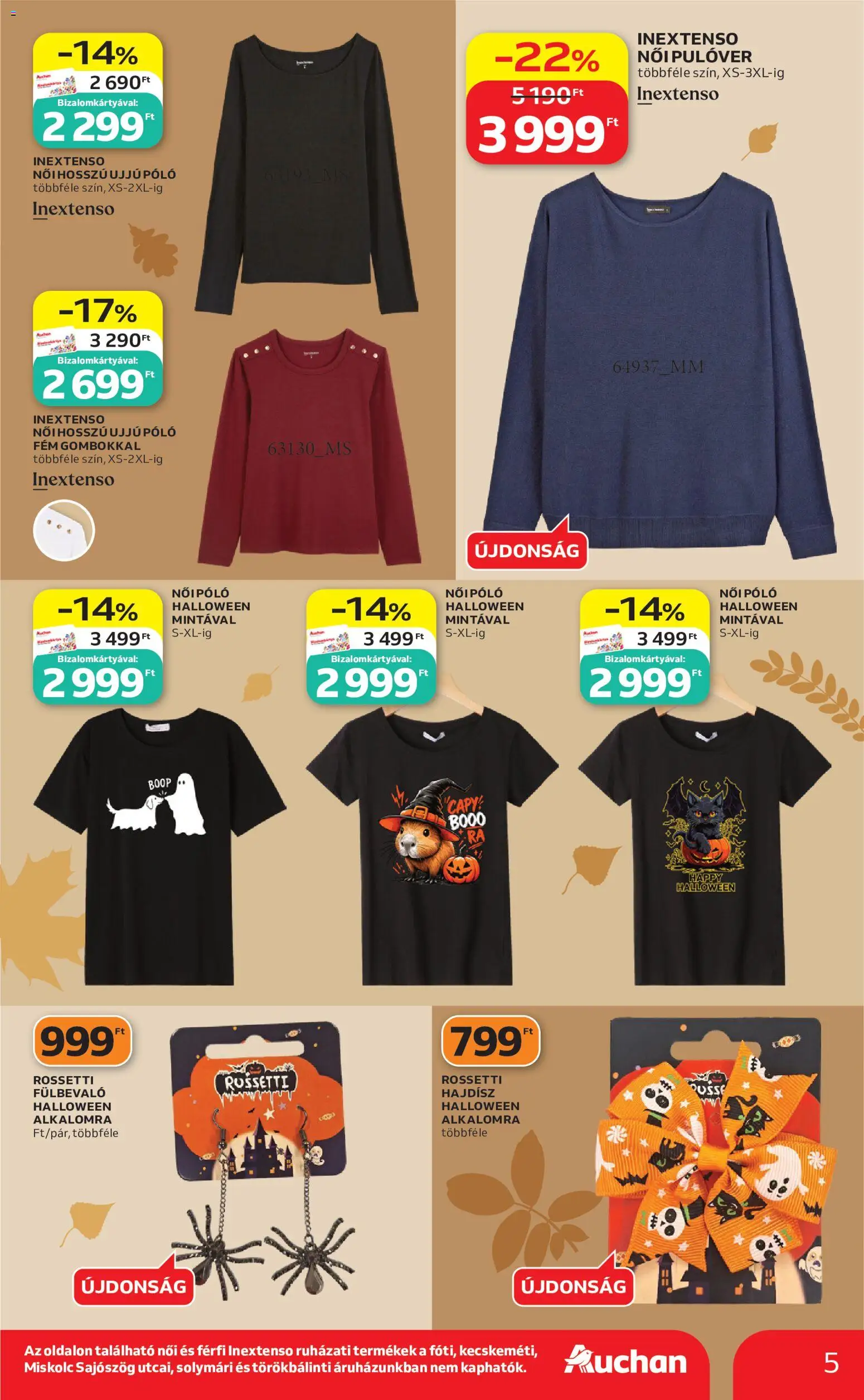Auchan akciós ujság - amely érvényes a következő dátumtól: 2026.10.01. | Oldal: 5 | Termékek: Női póló, Hosszú ujjú póló, Póló, Pulóver