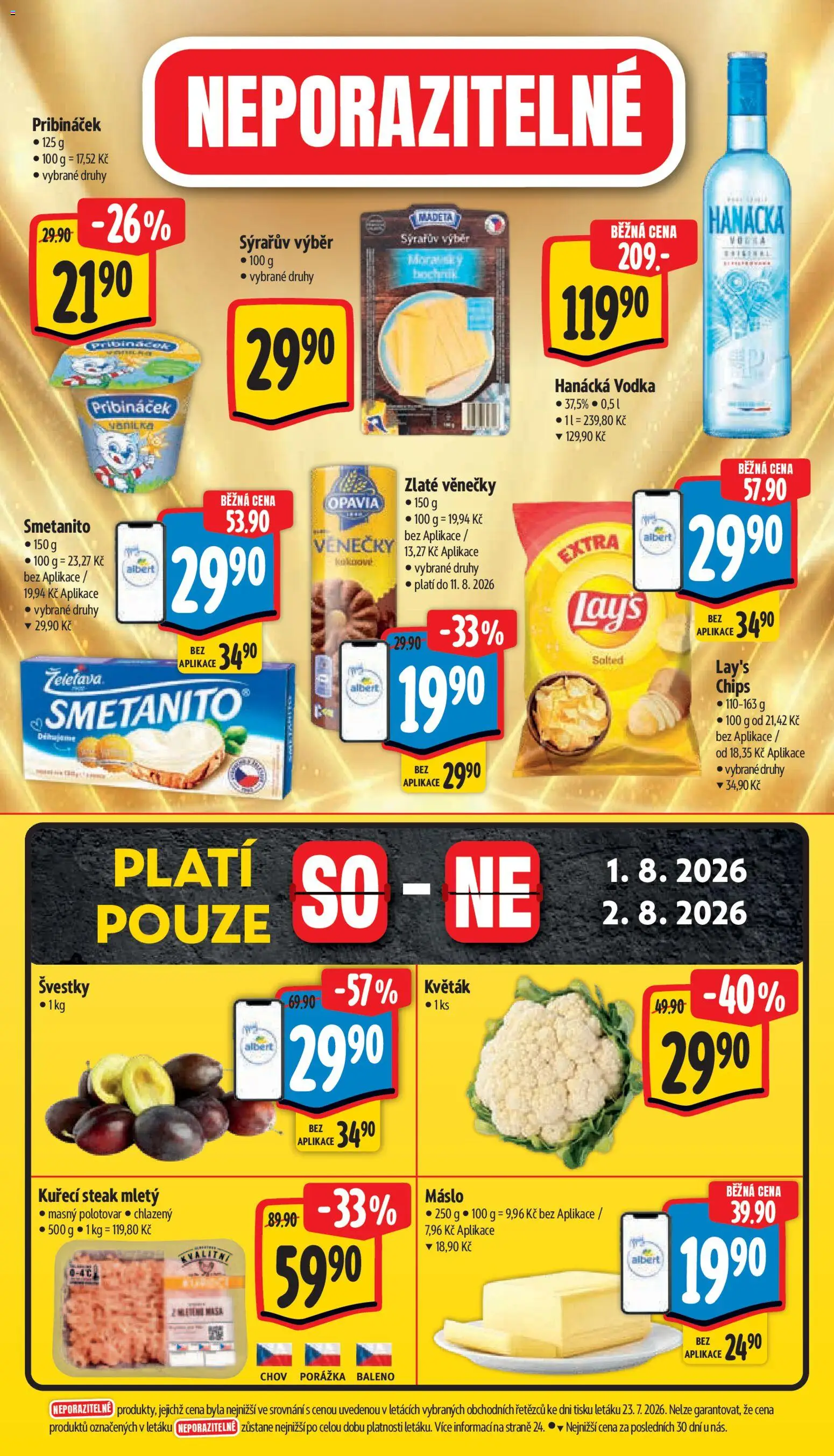 Albert leták - Supermarket od 29.07.2026 | Strana: 44 | Produkty: Máslo, Pribináček, Vodka, Lay's