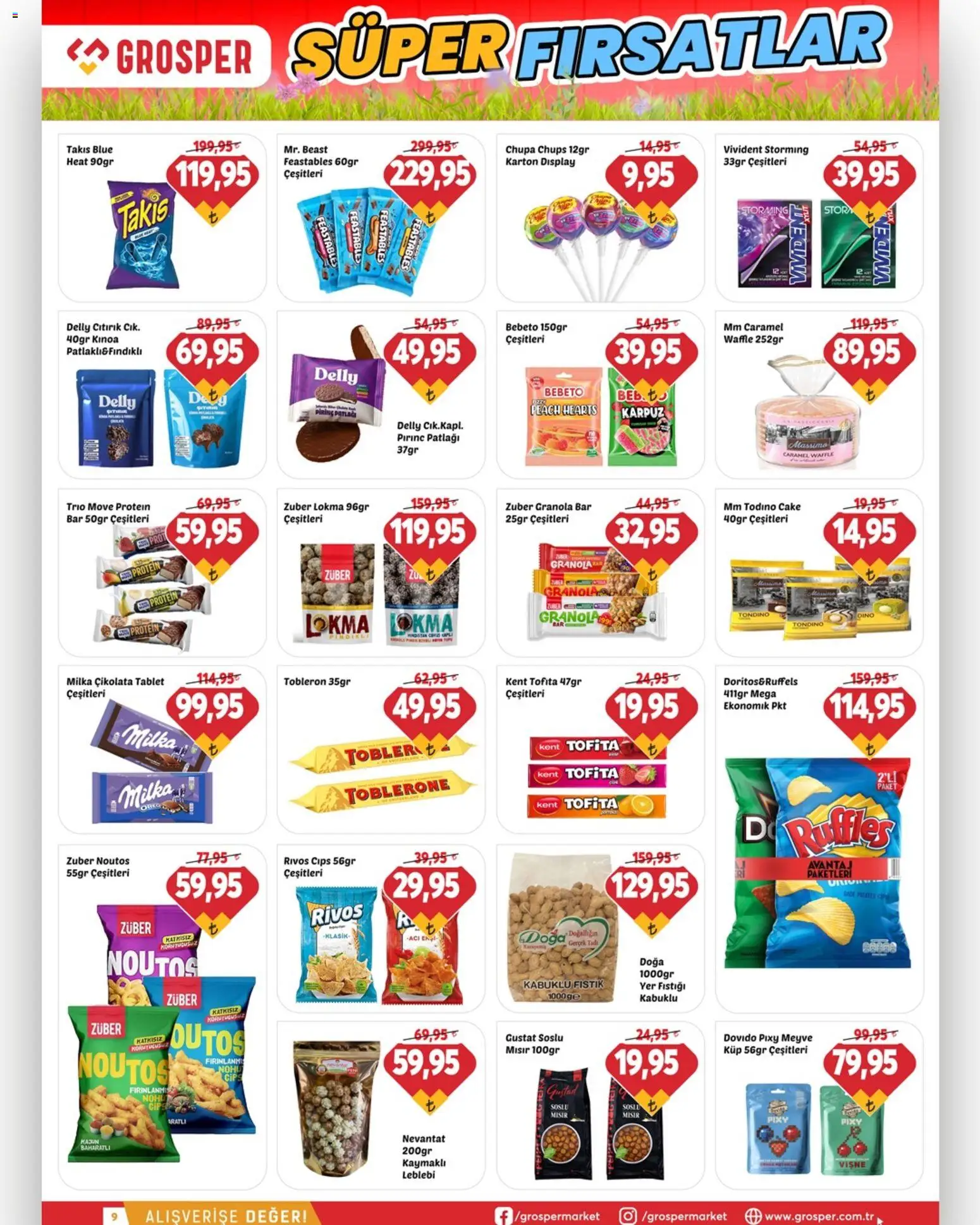 Grosper Katalog - 22.04.2026 tarihinden itibaren geçerlidir | Sayfa: 9 | Ürünler: Fıstık, Çikolata, Cips, Tablet