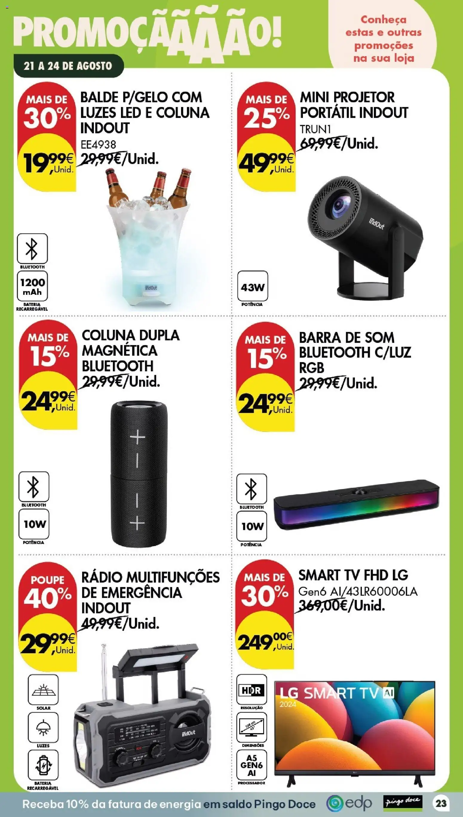 Pingo Doce Poupe este Fim de Semana │ válido de 21/08/2026 | Página: 23 | Produtos: Rádio, Balde, Projetor, Bateria