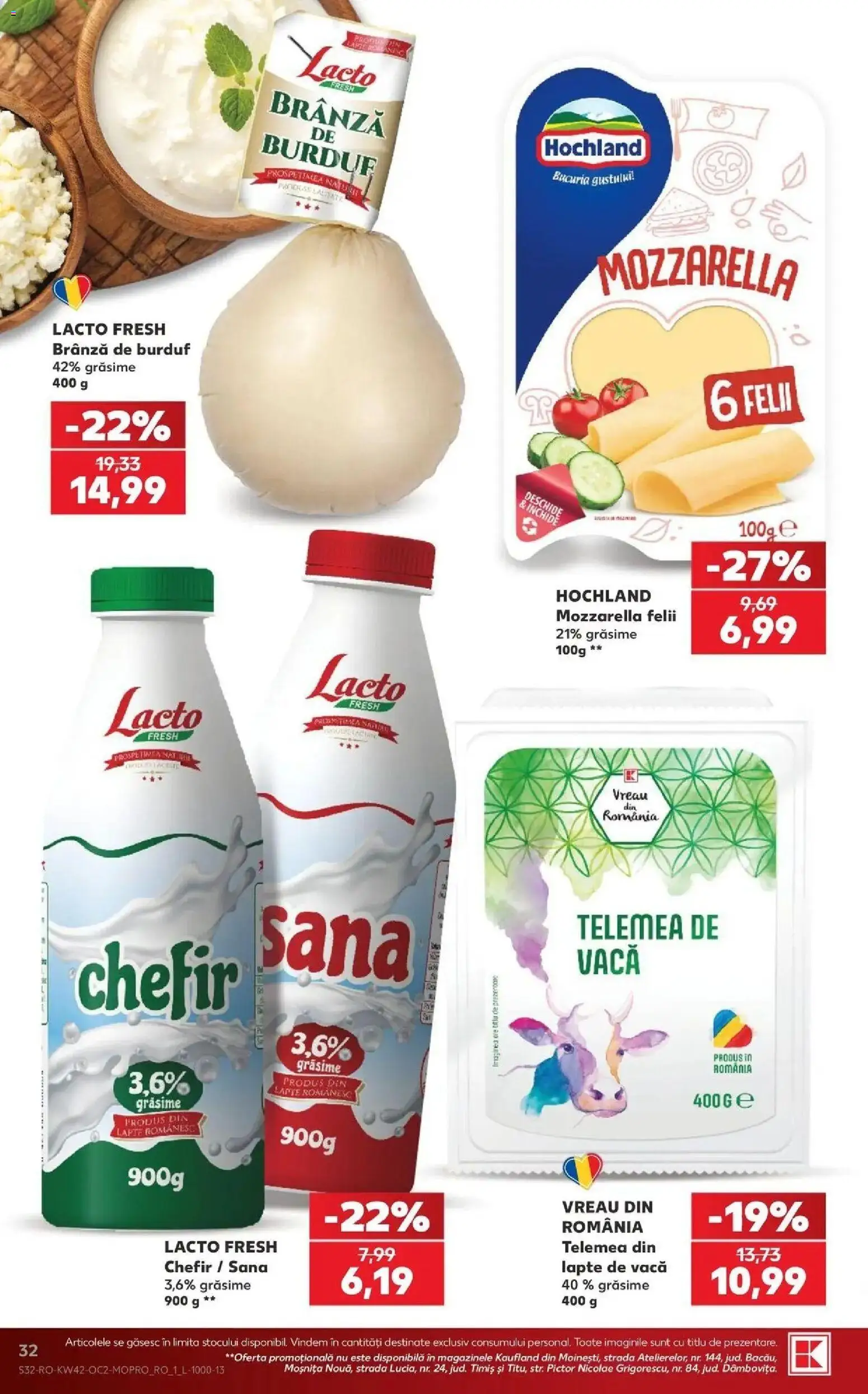 Kaufland Domnesti 14.10.2026 - Revista si Oferta | Pagină: 32 | Produse: Branza de burduf, Chefir, Mozzarella, Brânză