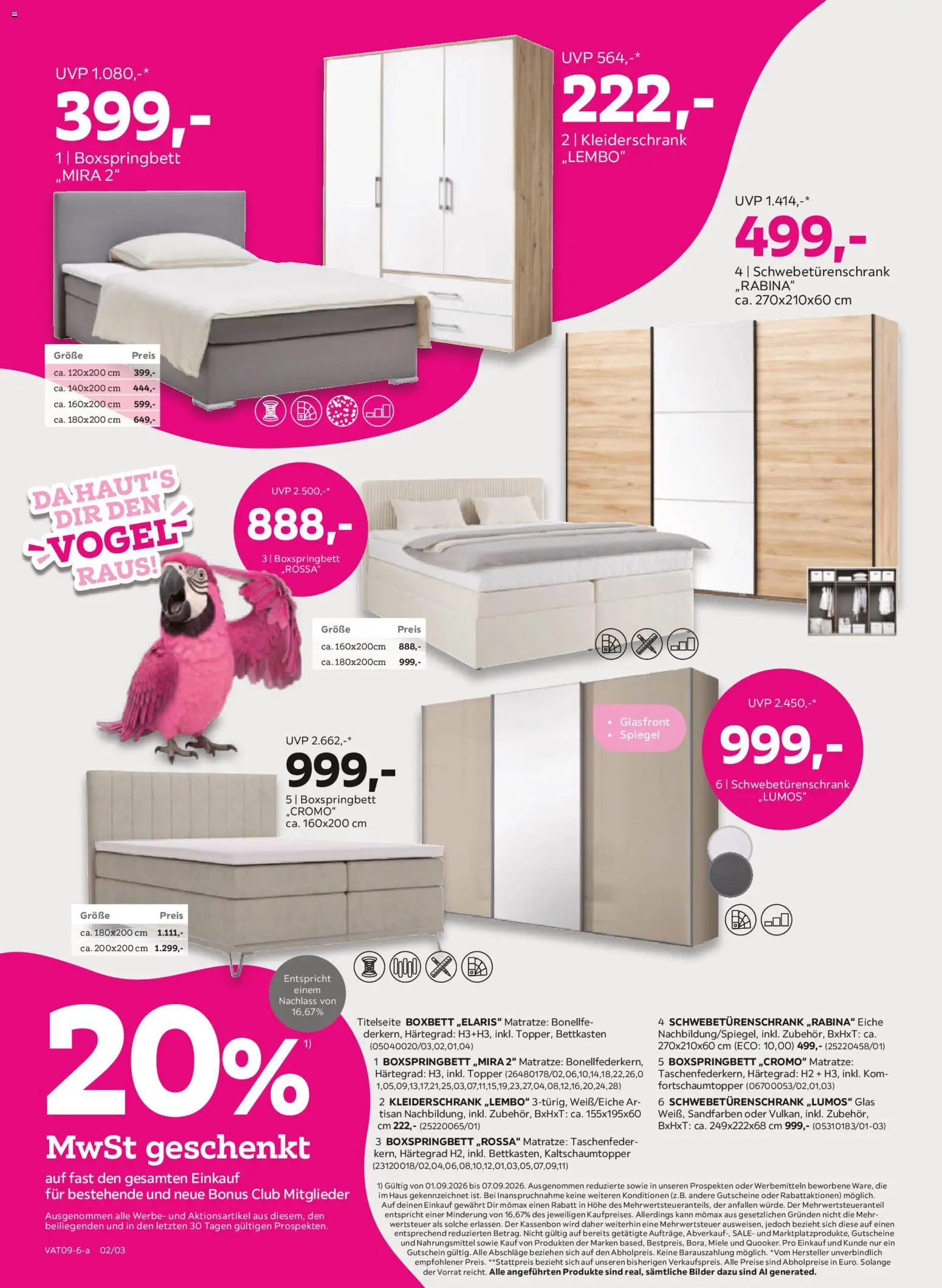 Mömax Prospekt aktuell gültig ab 01.09.2026 | Seite: 2 | Produkte: Matratze, Kleiderschrank, Spiegel