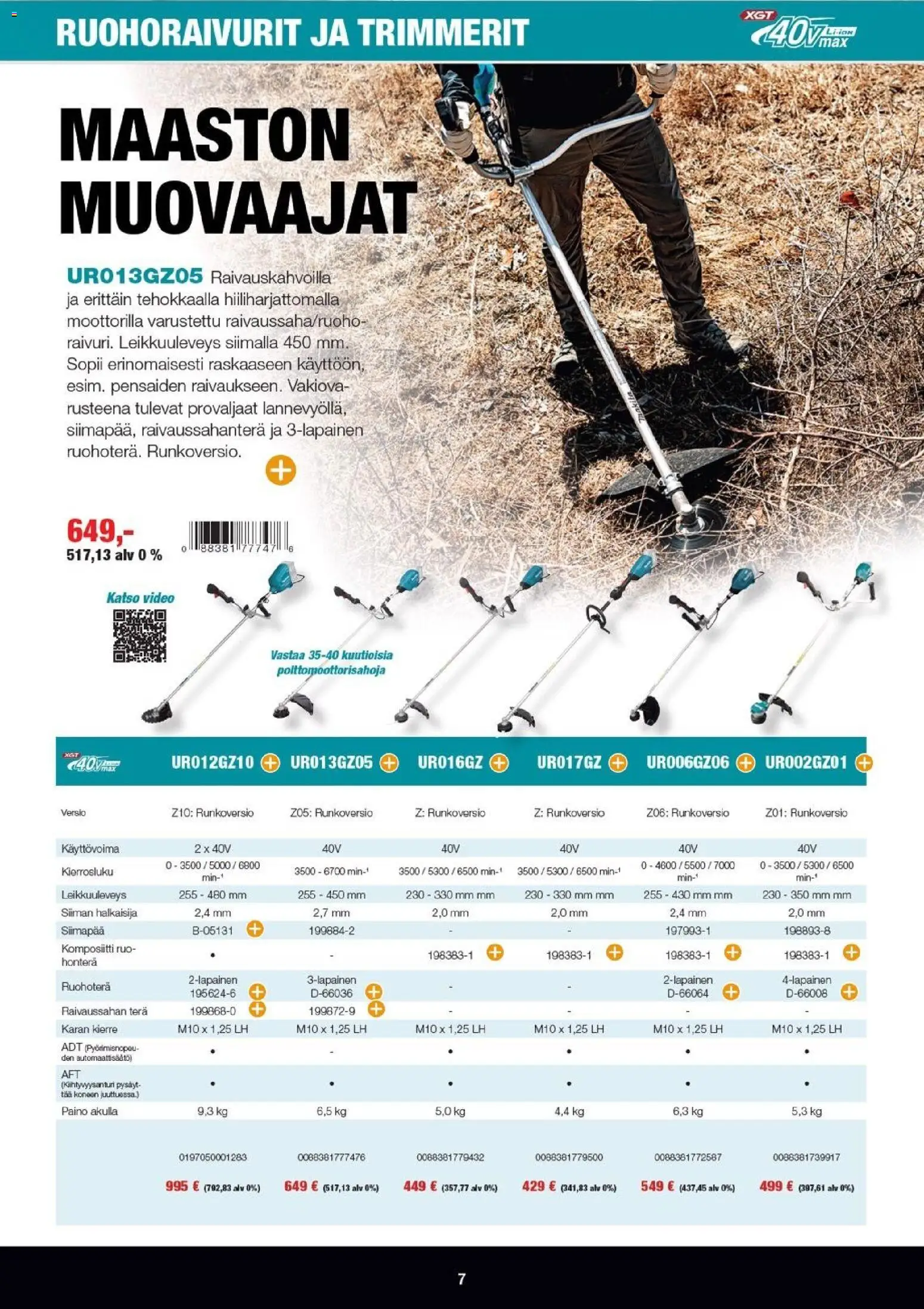 Makita tarjoukset - XGT esite 2026 – voimassa 07.04.2026 alkaen | Sivu: 7 | Tuotteet: Video