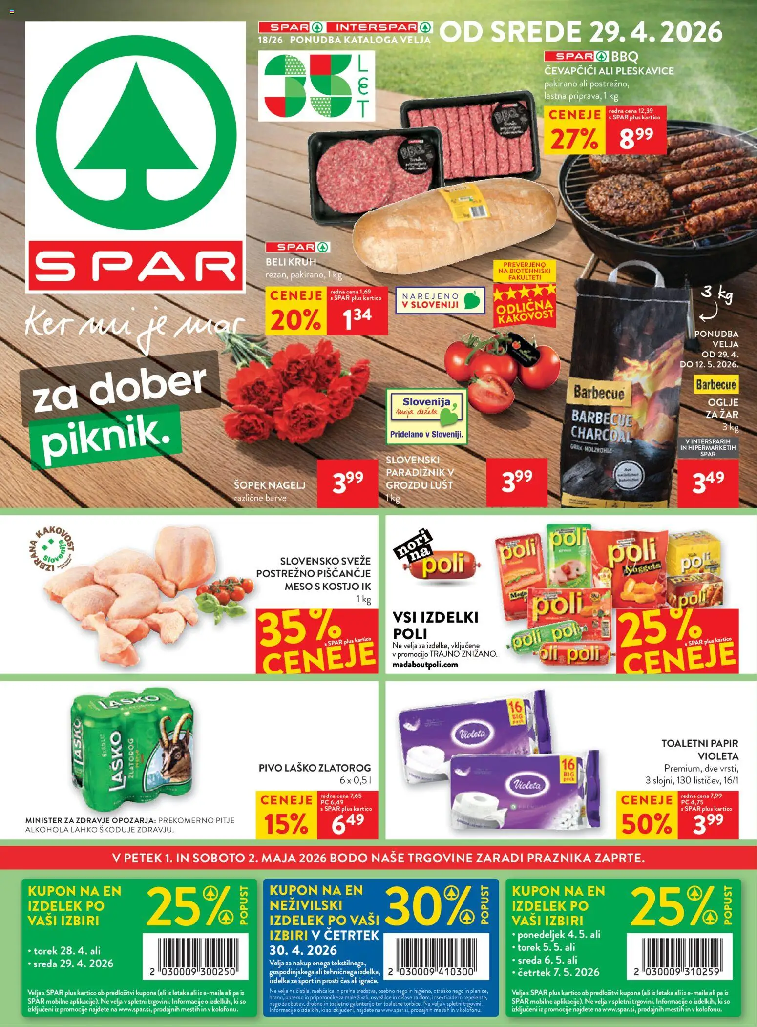Novi Spar katalog ponudbe – veljaven od 29.04.2026 | Stran: 1 | Izdelki: Toaletni papir, Zar, Šopek, Pivo