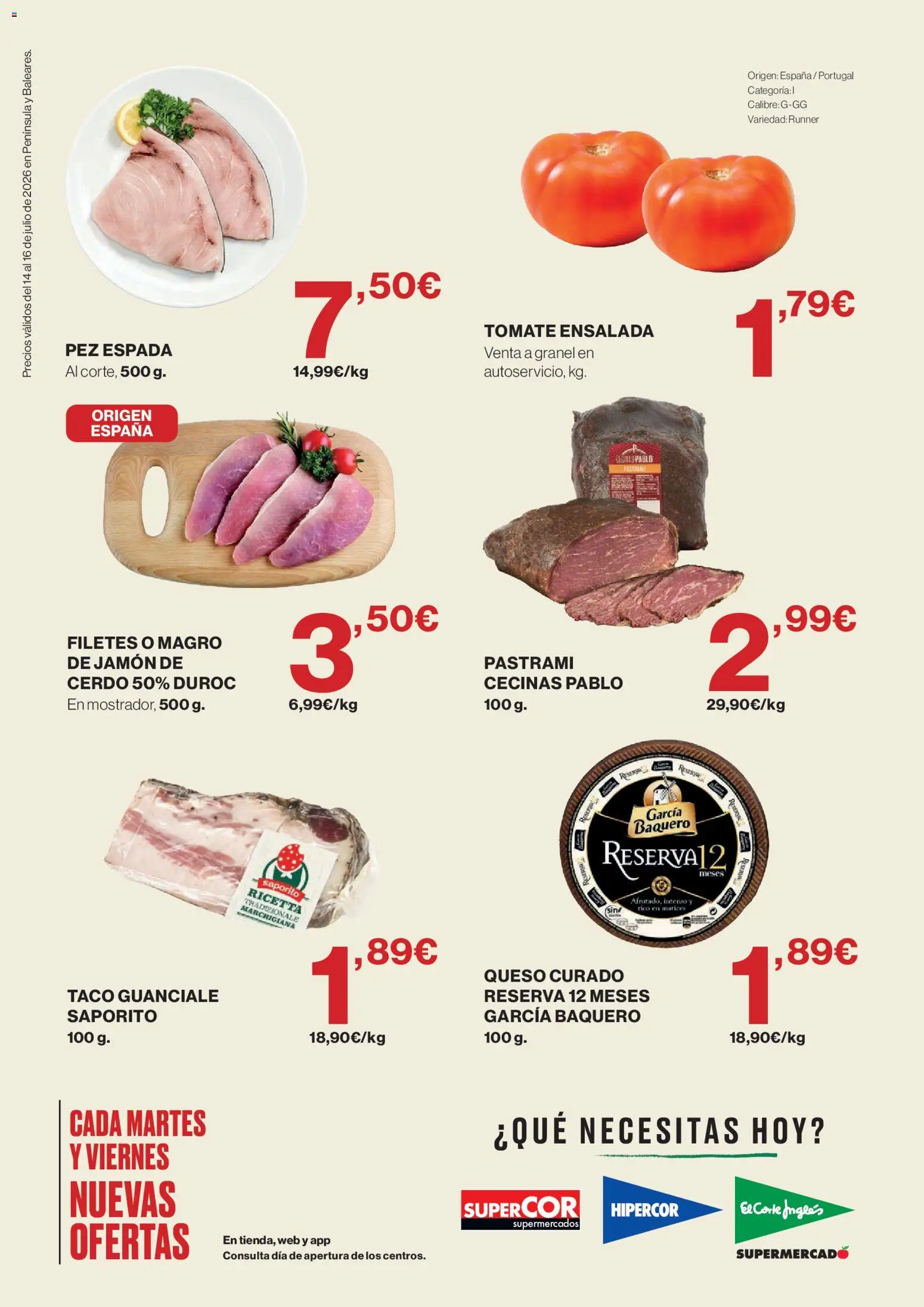 El Corte Inglés Solo 3 dias │ válido desde el 14/07/2026 | Página: 2 | Productos: Queso, Jamón, Cerdo, Ensalada