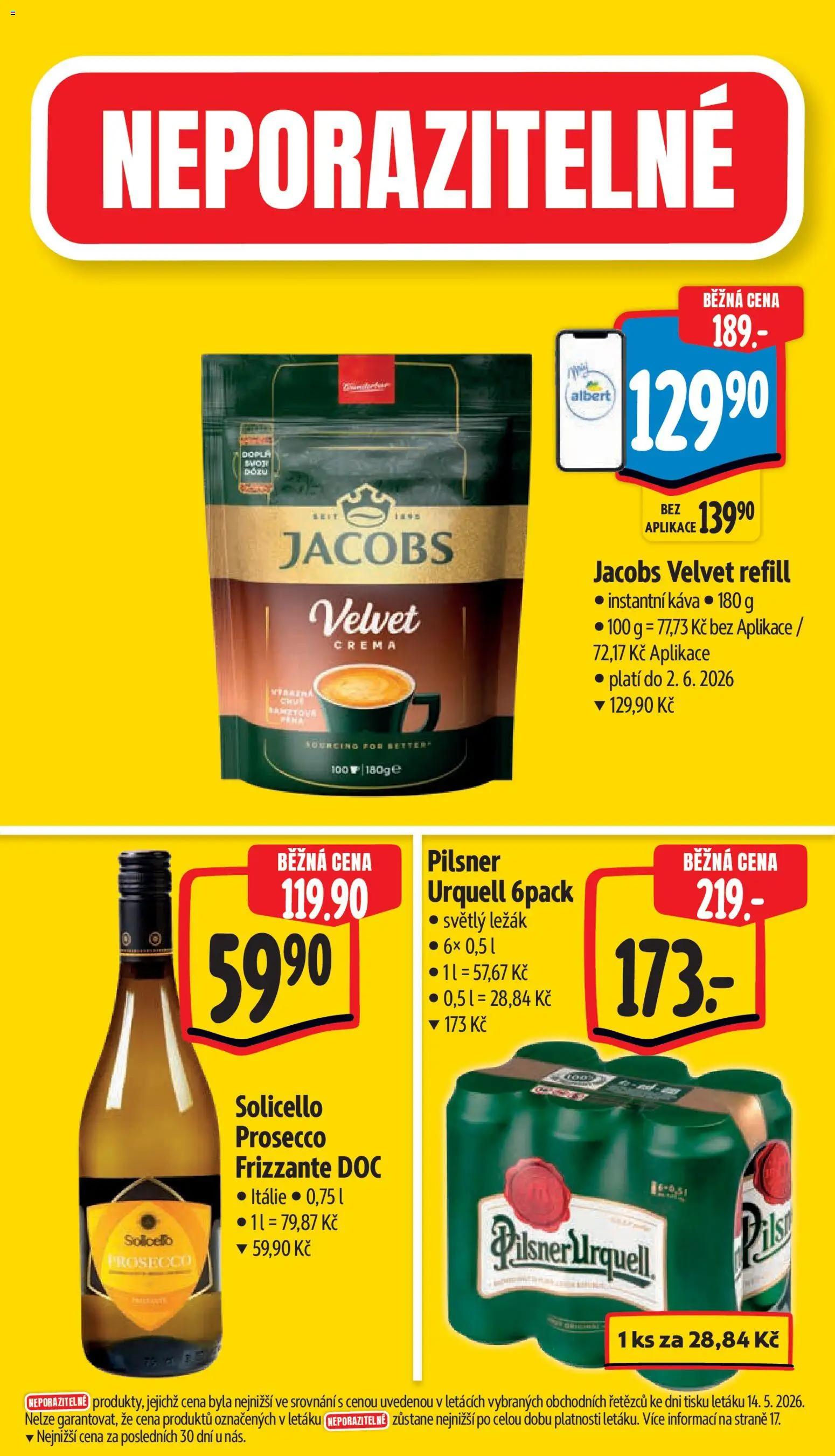 Albert leták - Supermarket od 20.05.2026 | Strana: 5 | Produkty: Pilsner, Velvet, Solicello prosecco, Prosecco Frizzante
