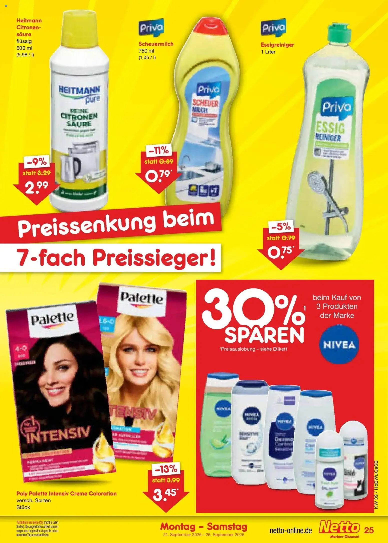 Netto Marken-Discount Prospekt Oldenburg – gültig ab 21.09.2026 | Seite: 37 | Produkte: Milch, Essig, Creme